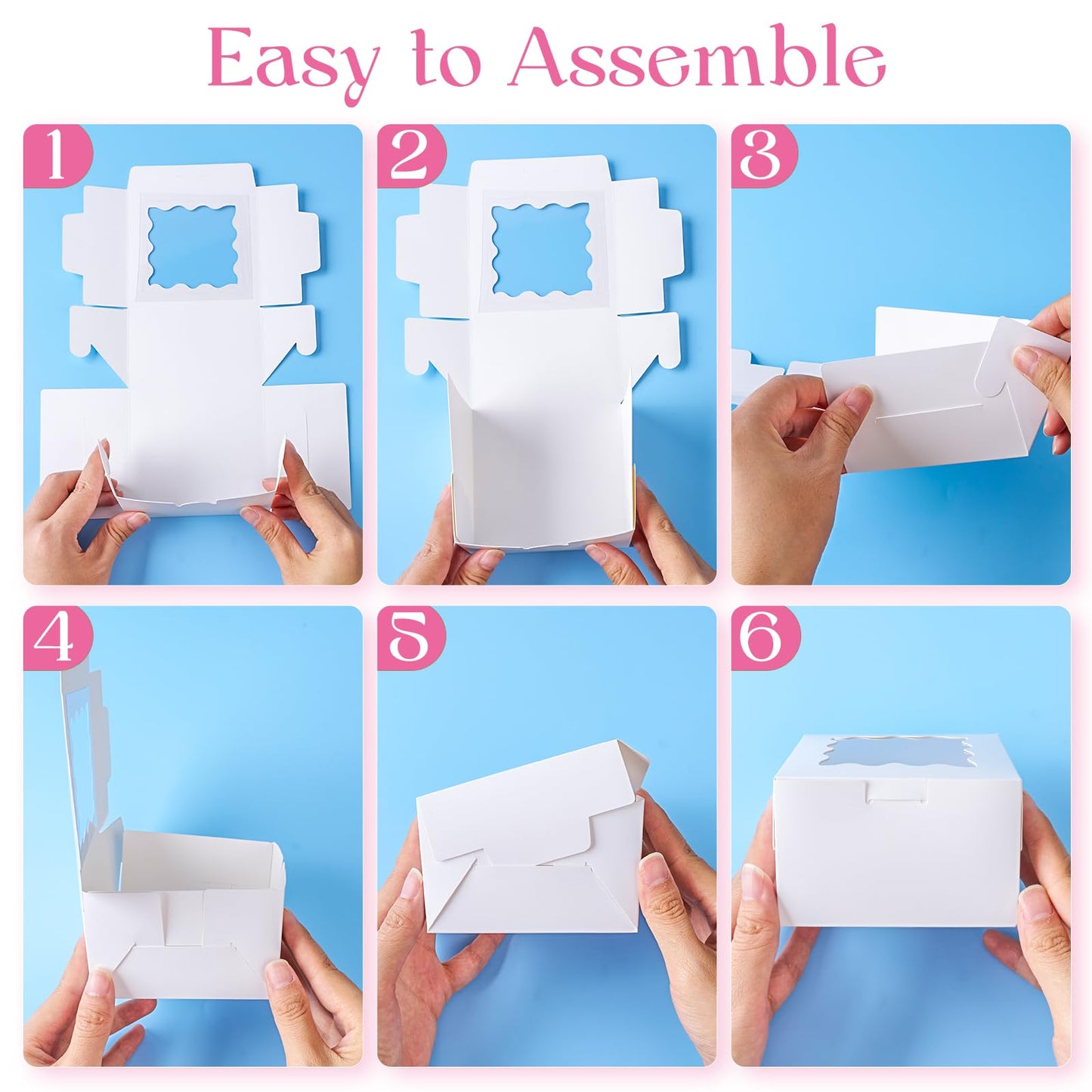 Homrelaxy 200pcs White Cookie Boxes with Window, 4x4x2.5 Inches Small Bakery Boxes with Stickers, for Mini Cake, Macaroon, Cupcakes, Treat Dessert, Candy, Donuts, Cookies, Strawberries, Chocolate