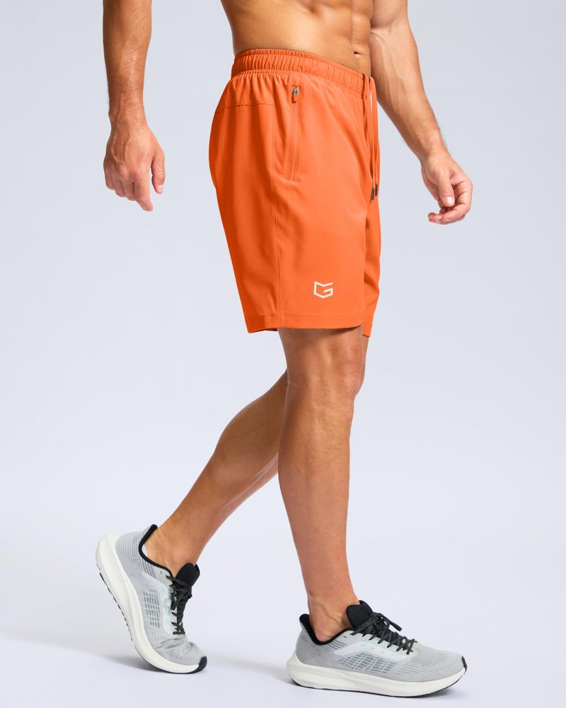 G Gradual Men's Athletic Running Shorts with Zipper Pockets Quick Dry 7"/ 5"/ 9" Workout Gym Shorts for Basketball Hiking(Orange,7L)