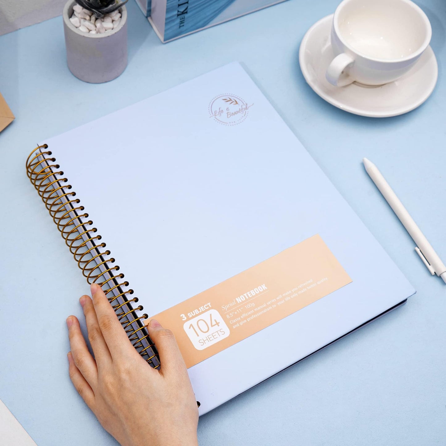 FLYING EAGLE 3 Subject Spiral Notebook Large Spiral Notebook 8.5 X 11, Blue Journal for Women Men, 100 GSM Thick Paper 104 Sheets, Hardcover Notebook for Work, School, Writing, Note Taking Blue