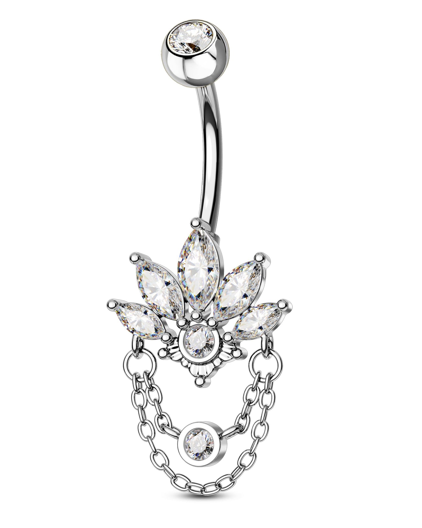 COCHARM 14G Lotus Belly Button Rings Dangle Belly Navel Rings for Women Surgical Steel Navel Piercing jewelry