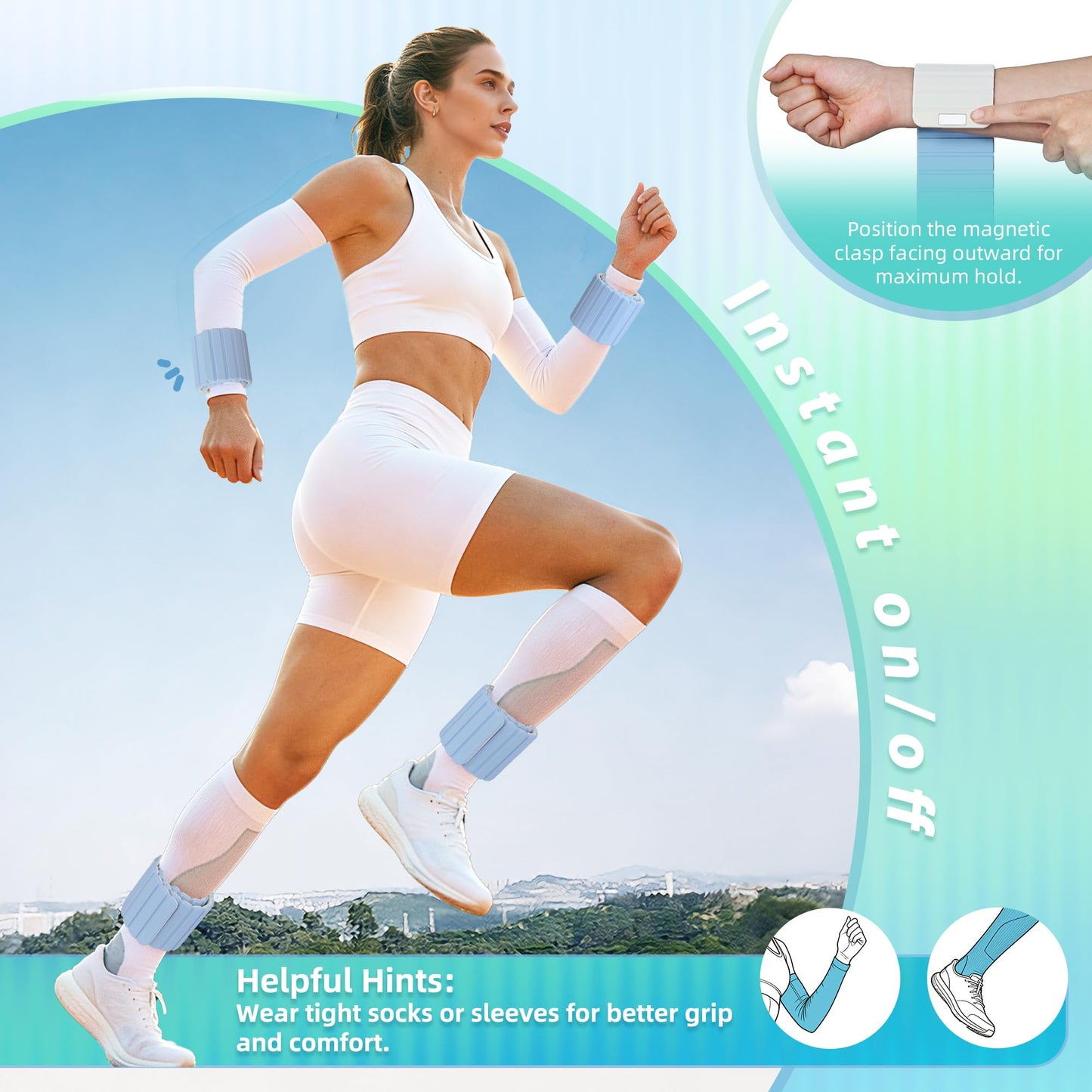 BECOJADDE Wrist Weights Ankle Weights for Women 1 Pair (2.2 lb Each) Silicone Magnetic Leg Arm Weighted Bracelet for Home Yoga Pilates Gym Workout Walking Jogging, Blue Cream