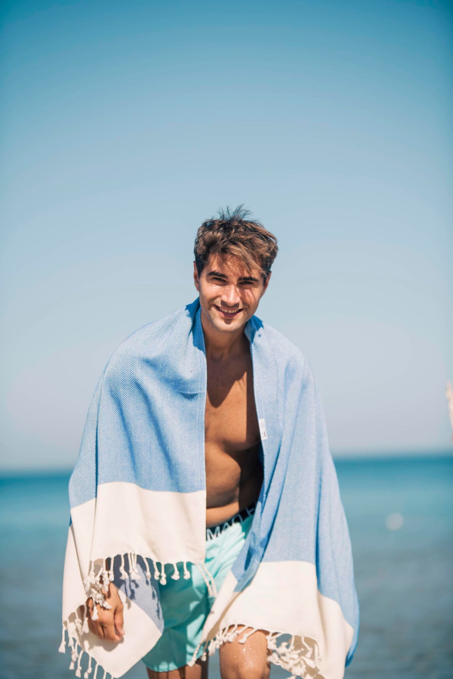 Bazaar Anatolia Turkish Beach Towel 100% Cotton Bath Towels 71x39 Quick Dry Sand Free Lightweight Large Oversized Herringbone Turquoise