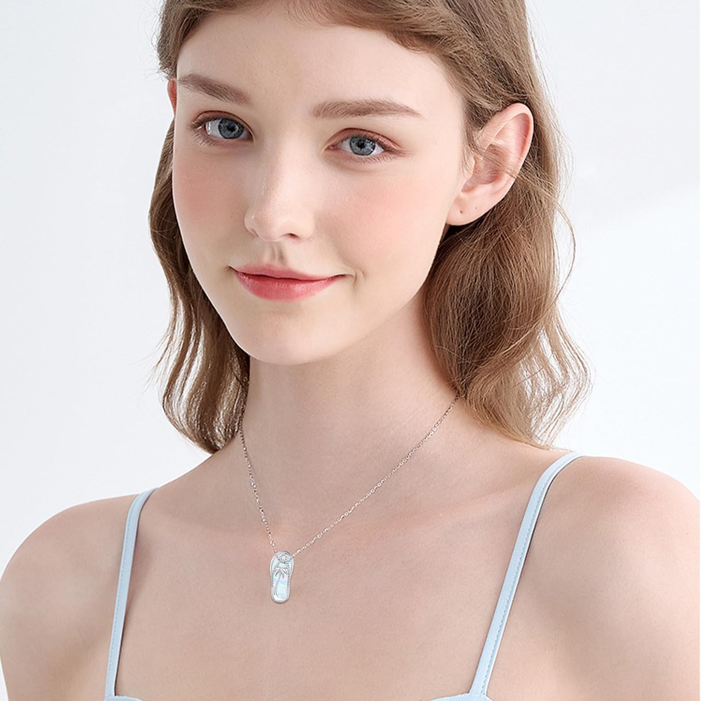 Midir&Etain Flip Flop Necklace 925 Sterling Silver Palm Tree Hawaiian Pendant White Opal Suffer Sea Necklace Flip-Flop White Opal Jewelry for Women Prime