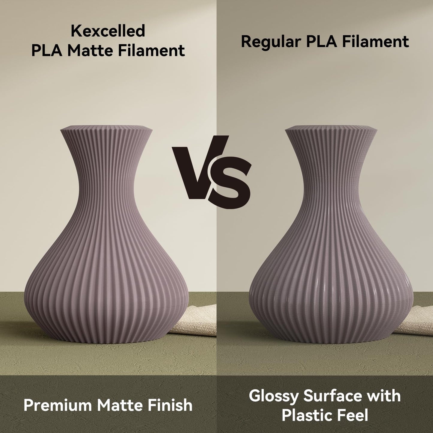 kexcelled Matte PLA Filament 1.75mm，Matte Light Beige PLA 3D Printer Filament 1kg Spool (2.2lbs) with +/-0.03mm Accuracy,Upgraded Tangle-Free Winding for Most FDM Printers