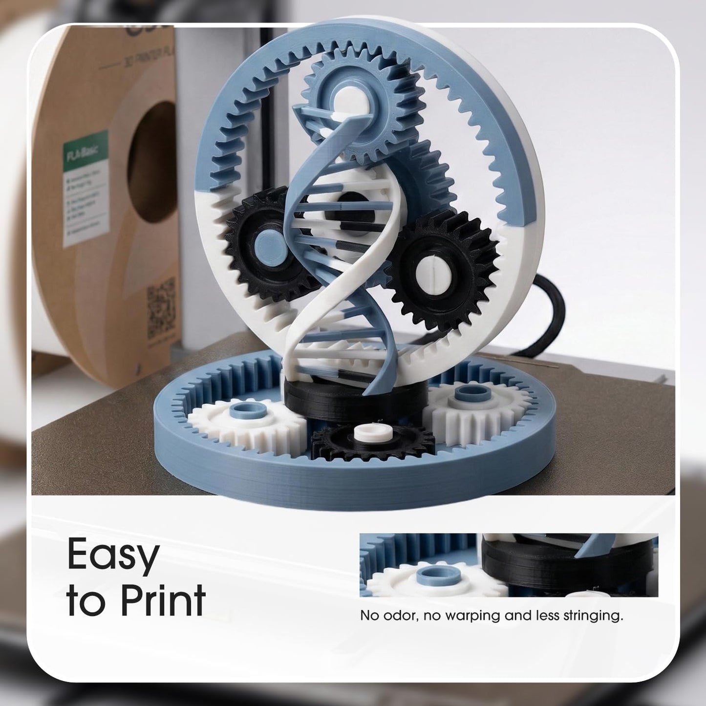 eSUN PLA Basic Refilament 1.75mm, 3D Printer Refill High Speed PLA for Fast Printing, 1KG per Roll, 2 Rolls Spoolless 3D Printing Filament for High Speed 3D Printers, Bone White