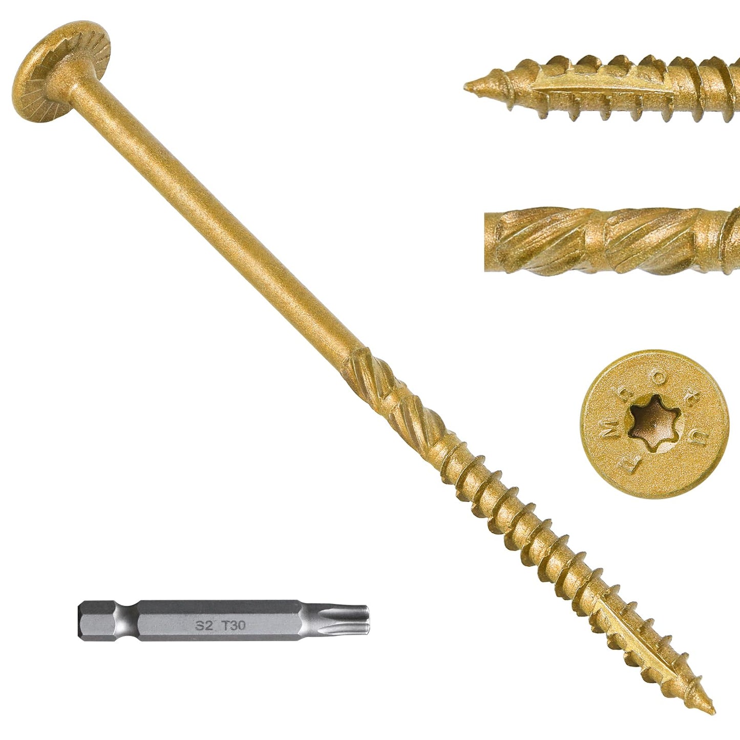 FMhotu 8 Inch Heavy-Duty Outdoor Deck Screws, 50Pcs Star Drive Decking Wood Screws, Rust Resistant Timber Screws for Timber/Log/Landscaping Wood (#14 x 8 Tan)