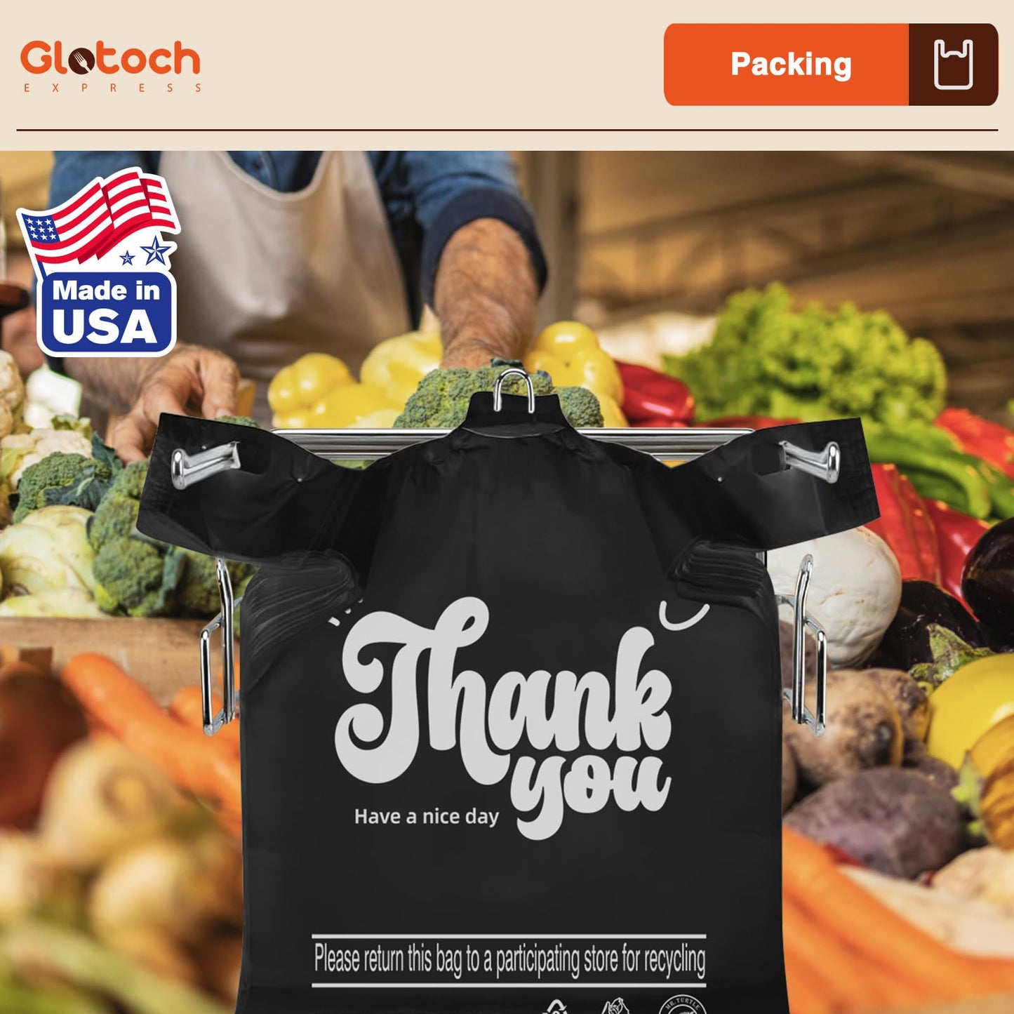 Glotoch 2000 Count - Black Plastic Grocery Shopping Thank You Bags for Small Business, Plastic T-shirt Bags with Handles for Restaurant, Retail, Takeout, Stores,To Go, in Bulk