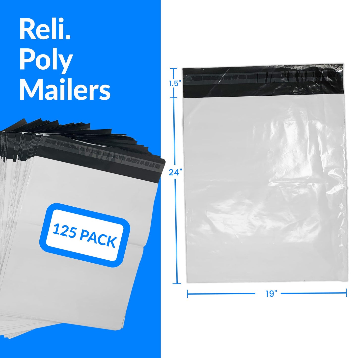 Reli. (125 Pcs) Poly Mailers 19x24", White | Large Shipping Bags for Small Business | Mailing Bag for Shipping | Packaging for Clothing | Non-Padded Envelopes/Polybags, Self Sealing