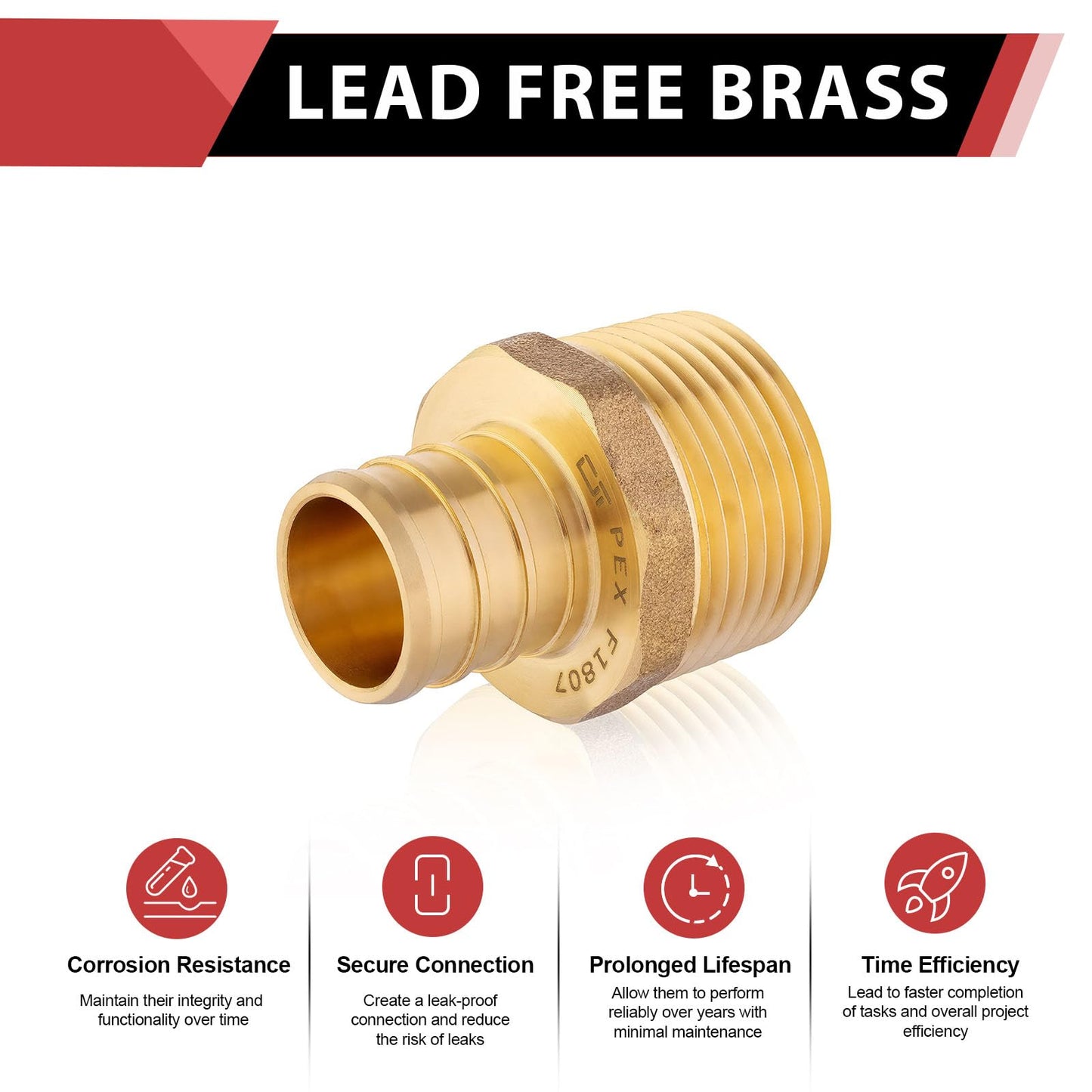 200-Pack EFIELD 3/4-inch Pex Crimp Fittings,3/4 Inch x 3/4 Inch NPT Male NPT Adapters, ASTM F1807,(PEX1807021-200PCS)