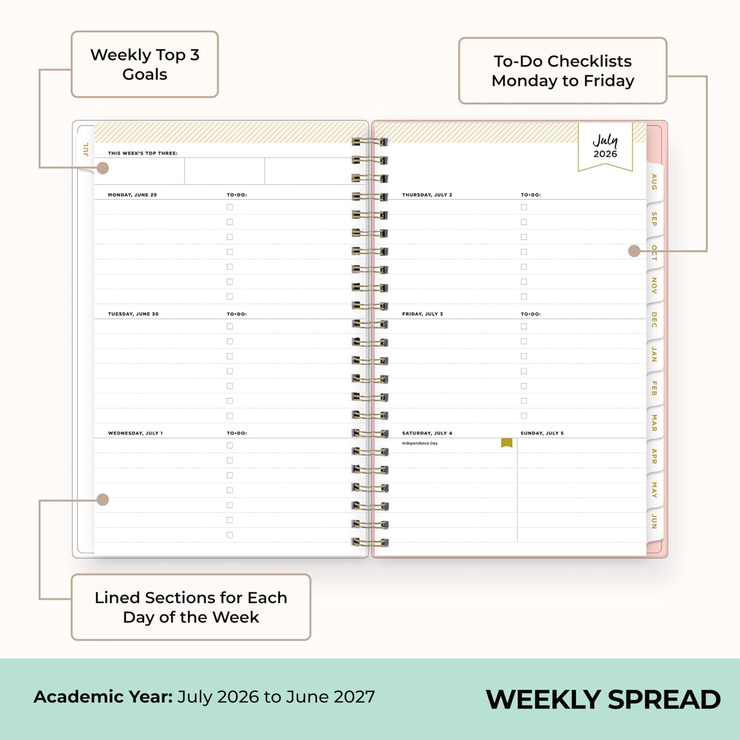 Blue Sky Day Designer 2026-2027 Weekly and Monthly Academic Year Planner Calendar, July 2026 - June 2027, 5" x 8", Flexible Cover, Wirebound, Storage Pocket, Includes Stickers, Smitten