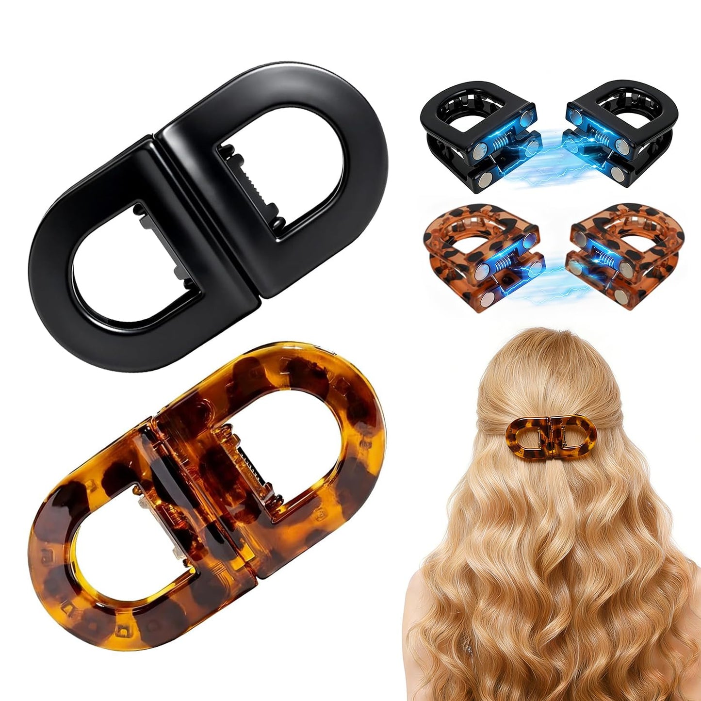 ADNIWT 2 PCS magnetic hair clips, Strong Hold No-Slip No Crease, Seamless 2-in-1 Design for Easy Everyday Hairstyles, Gentle on All Hair Types, Magnetic Hair Clips for Styling