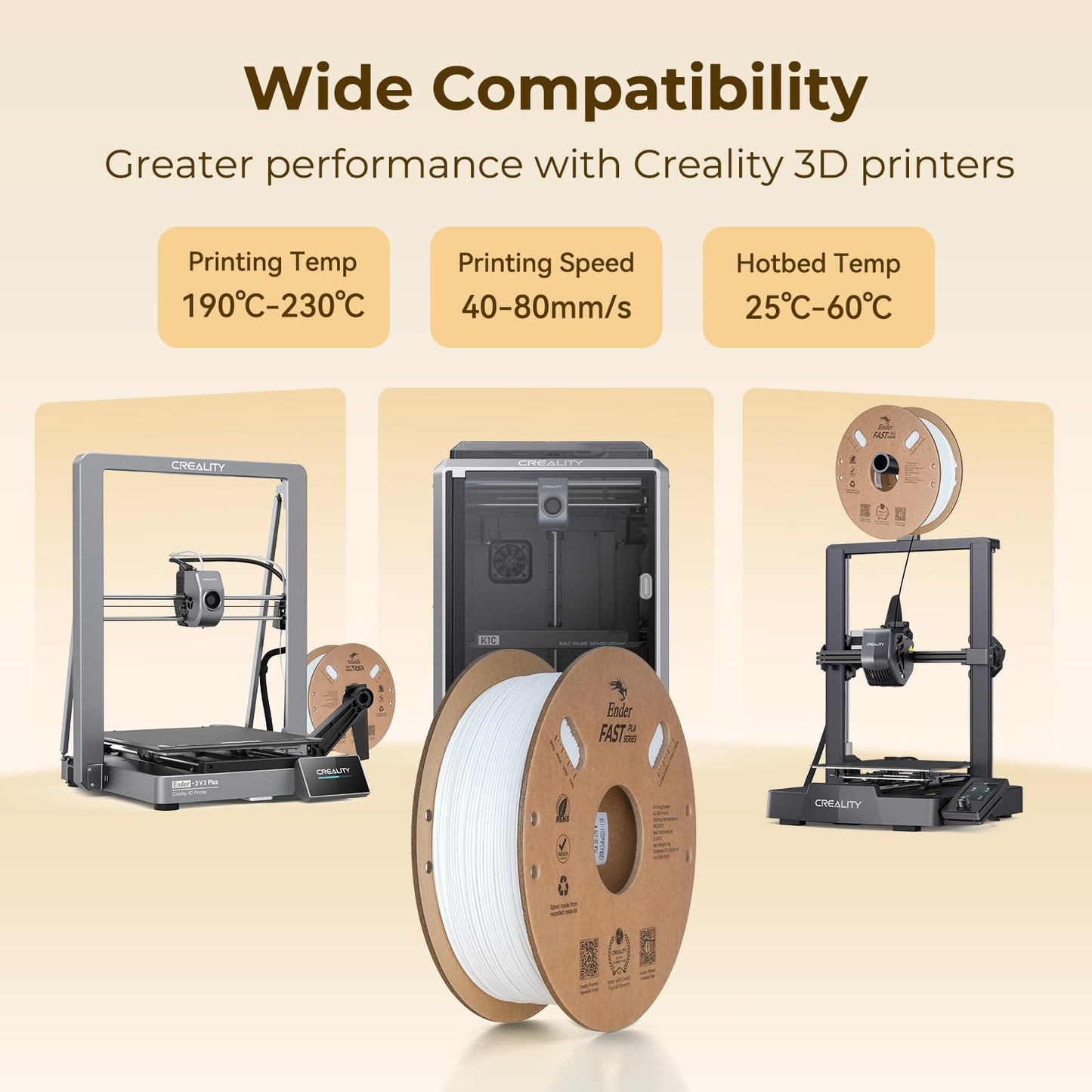 Creality Rapid PLA Filament 1.75mm, Smooth High-Speed Printing up to 300mm/s, No-Tangling, Precise +/- 0.02mm Accuracy, Fits Most 3D Printers(Orange)