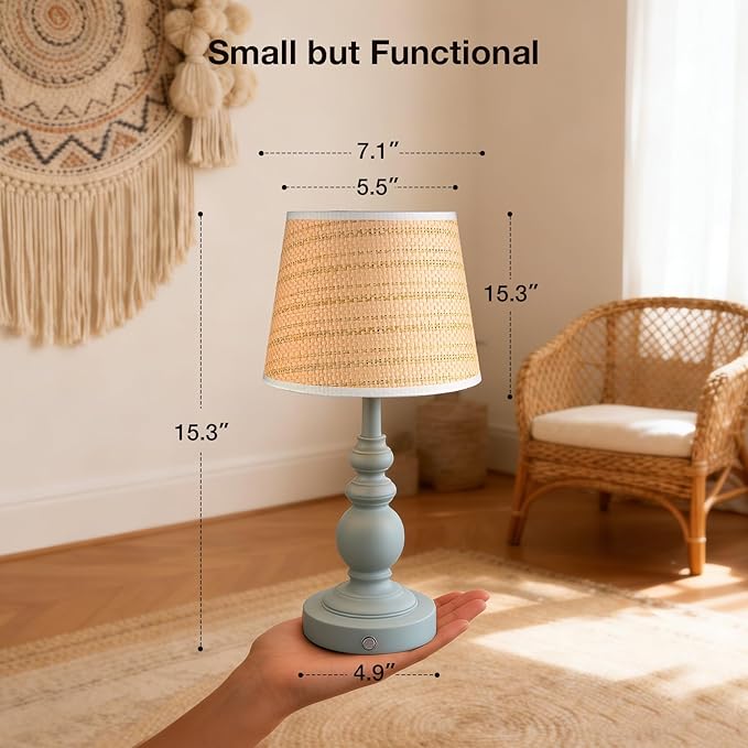 Cordless Boho Sculptural Table lamp Blue, 5200-mAh Rechargeable Battery Touch Lamp, 3-Way Dimmable, Build-in LED 320 Lumens Max, Resin Home Decor, for Bedroom Living Room Dining Room