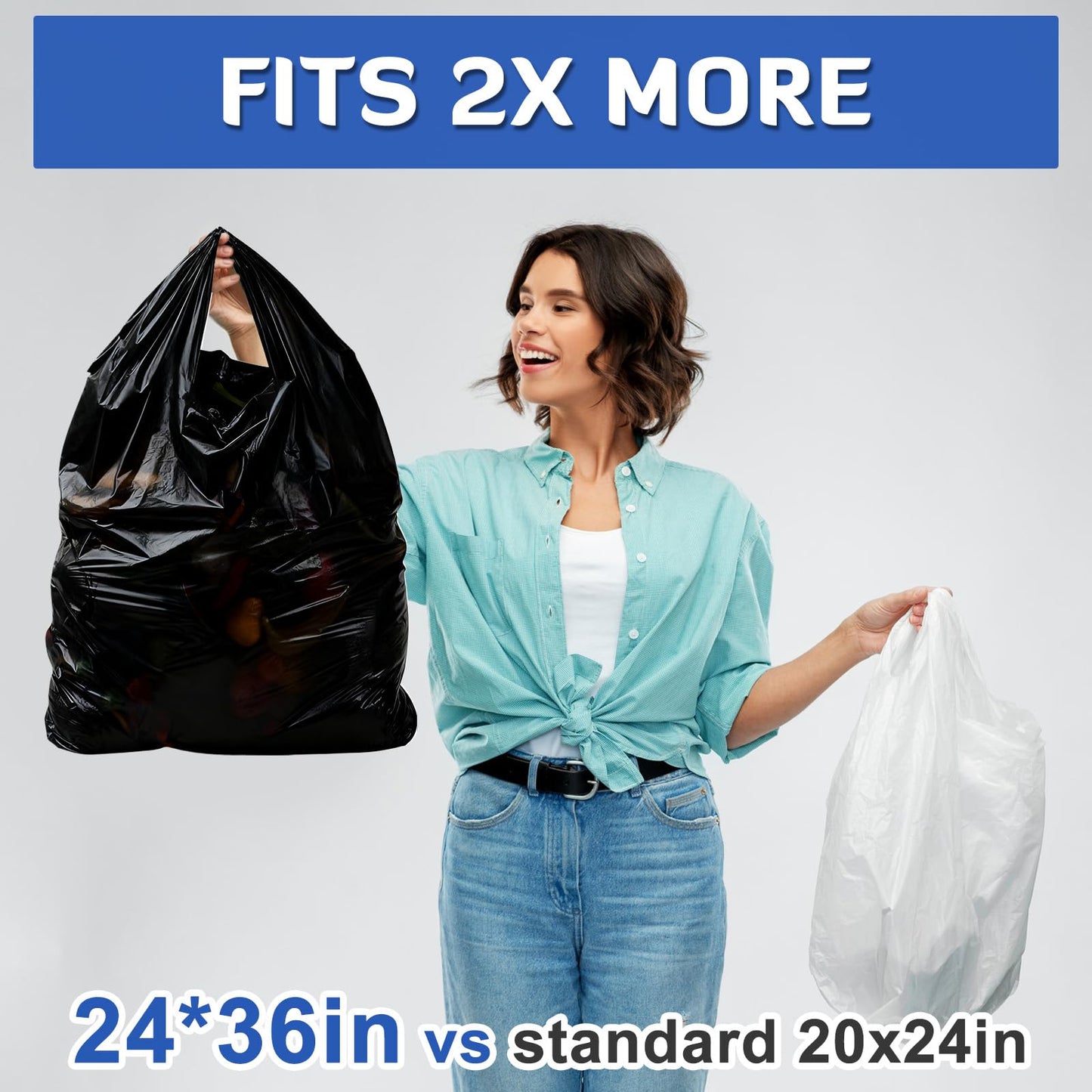 AmazingSpark 100 Pack Extra Large Plastic Shopping Bags with Handles, 36'' x 24'' x 8'', Reusable Heavy Duty T-shirt Bags Bulk with Handles for Grocery Restaurant, Retail, Business(Fits 30 Gallon)