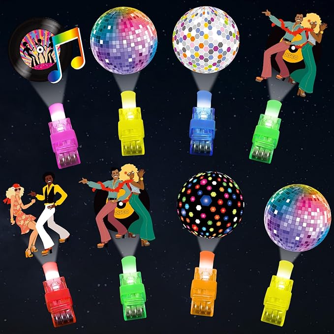 36Pcs 1970s Disco Retro LED Finger Lights 70s Party Favors Glow in the Dark Light Up Finger Lights Y2k Themed Toys Bulk for Kids Birthday Party Goodie Bag Stuffer Birthday Gifts Classroom Prize