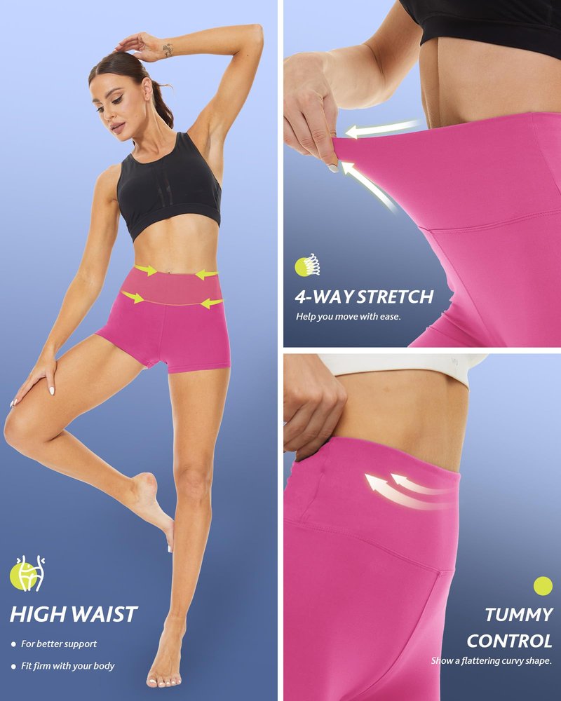 CAMPSNAIL Workout Biker Shorts Women - 3"/5"/8" High Waisted Tummy Control Spandex Booty Volleyball Shorts for Yoga Dance 3 in Pink