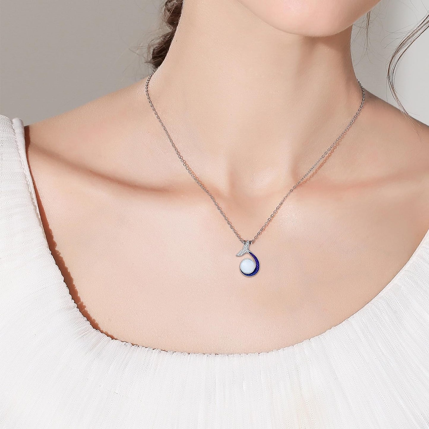 KoyeKei Mermaid Tail Necklace for Women 925 Sterling Silver Mermaid Necklace with Opal Beach Sea Pendant Ocean Themed Jewelry Mothers Day Graduation Gifts for Mom Sister Wife