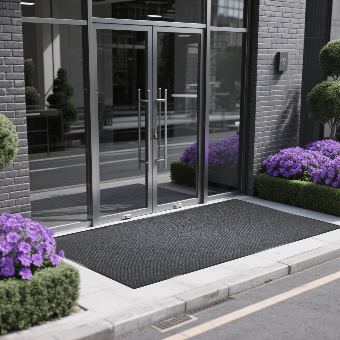 Extra Large Indoor/Outdoor Entrance Mat - 4 x 15 Feet, Rubber Border Door Mat Heavy Duty, Waterproof, Low-Profile, Easy to Clean, Rubber Entry Mat,Commercial Floor Mat, Charcoal Grey