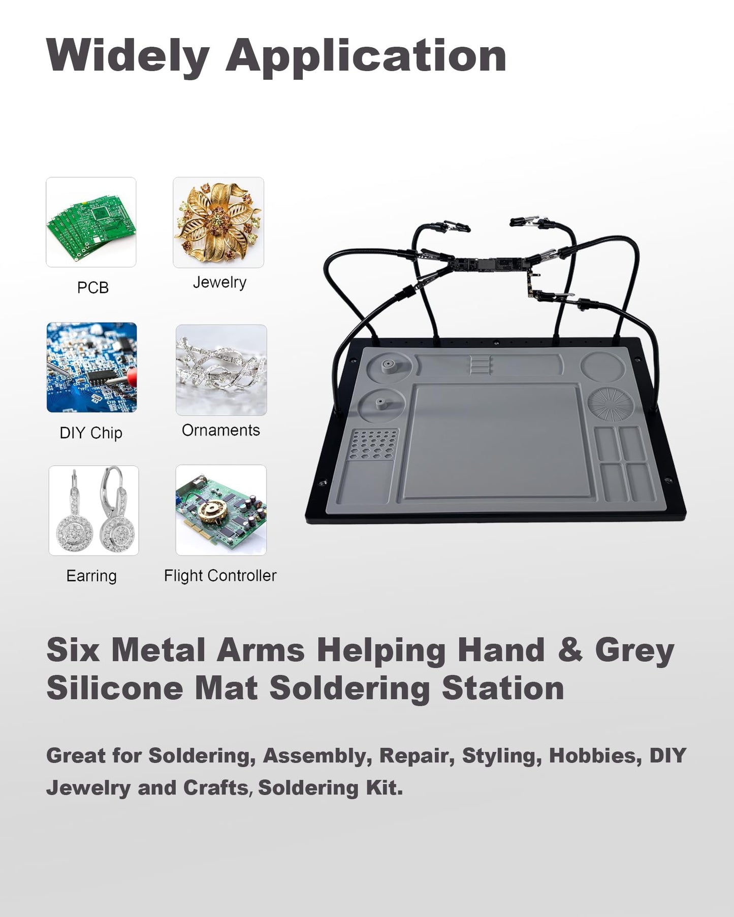 2-in-1 Helping Hands Soldering Kit, Helping Hands Soldering Station with Silicone Soldering Mat, 6 Flexible Metal Arms Third Hand Soldering Tool for Electronic Repair Soldering Assembly Jewelry Crafts