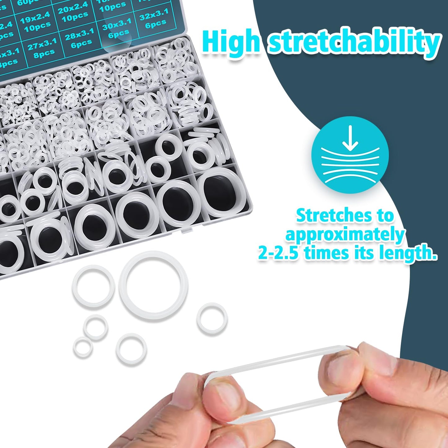 KEZE 1228 Pcs 32 Size Silicone O Rings Assortment Kit with Pick and Hook,White Heat Resistance VMQ Seal O Ring Set Metric OD:4-32mm