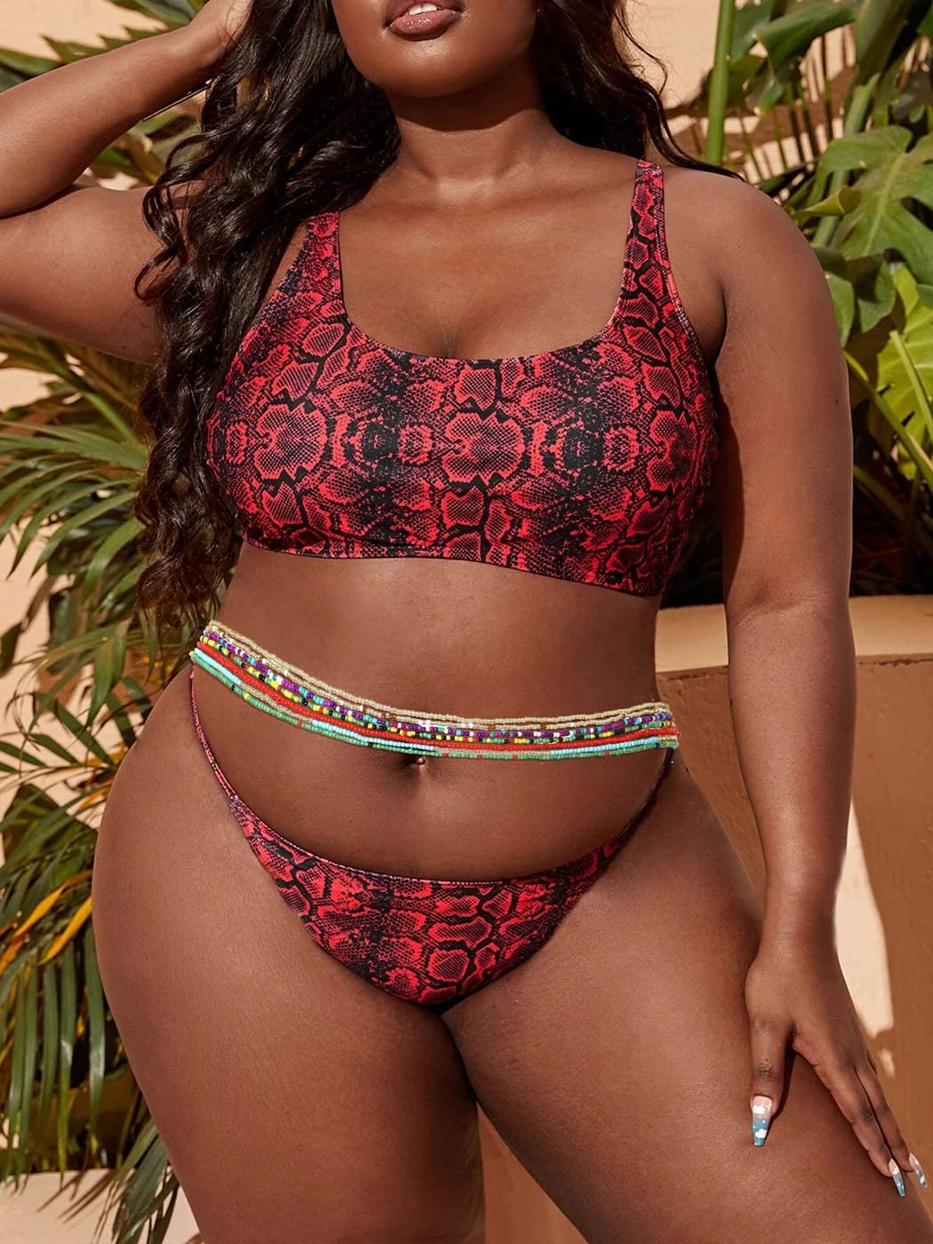 ELABEST Plus Size African Waist Beads Chain Layered Belly Body Chain Beach 7Pack Waist Jewelry Body Accessories for Women and Girls (43.3inch/110cm)