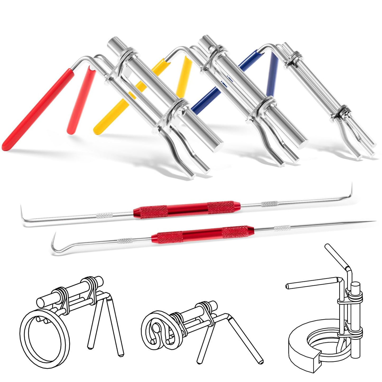 5 Pack Hydraulic Seal Installation Tool Kit, Hydraulic Cylinder Piston Repair Seal Tools, U-Cup Rod Seal Installation Tool Kits, Upgraded Seal Twistor Install Tool Set with Pick and Hook Set