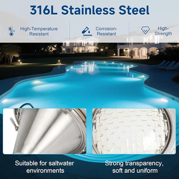 120V Pool Lights for Inground Pool, 10 Inch LED Pool Light with 50FT Cord, 35W Swimming Pool Lights Fits 10'' Large Wet Niche, Stainless Steel Housing, Cool White 4000LM,IP68 Waterproof