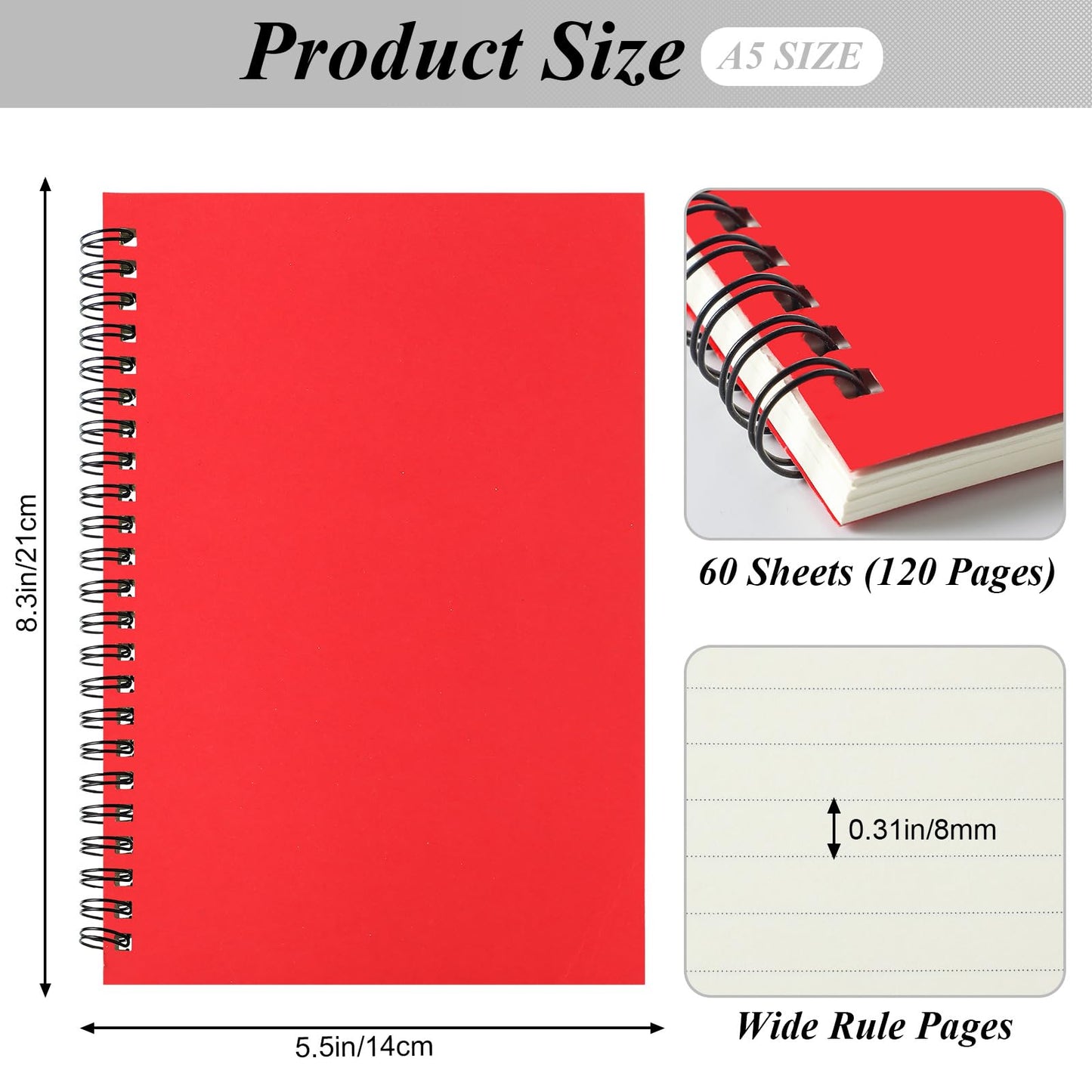Leelosp 12 Pack Small Spiral Notebook Lined Spiral Journal College Ruled Notebook Wire Bound Kraft Cover, 120 Pages for Work (Multicolor,5.5 x 8.3 Inch)