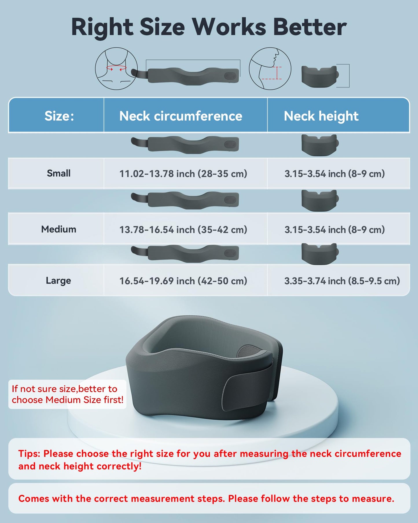 BETOVIN Neck Brace for Sleeping, for Relief Neck Pain and Provide Support Soft Cervical Collar, Neck Support Keep Vertebrae Stable & Aligned Relief of Cervical Spine Pressure Gray (Large Size)