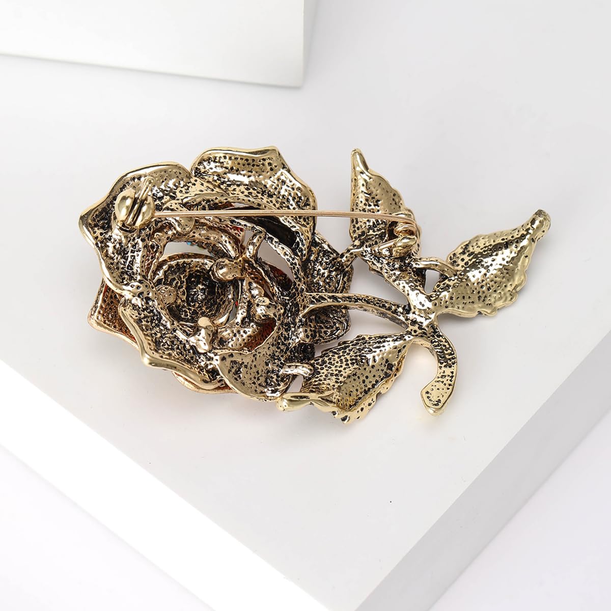 YOQUCOL Rose Flower Brooch Pin for Women Golden Cubic Zirconia Crystal Flower Lapel Pin Brooches