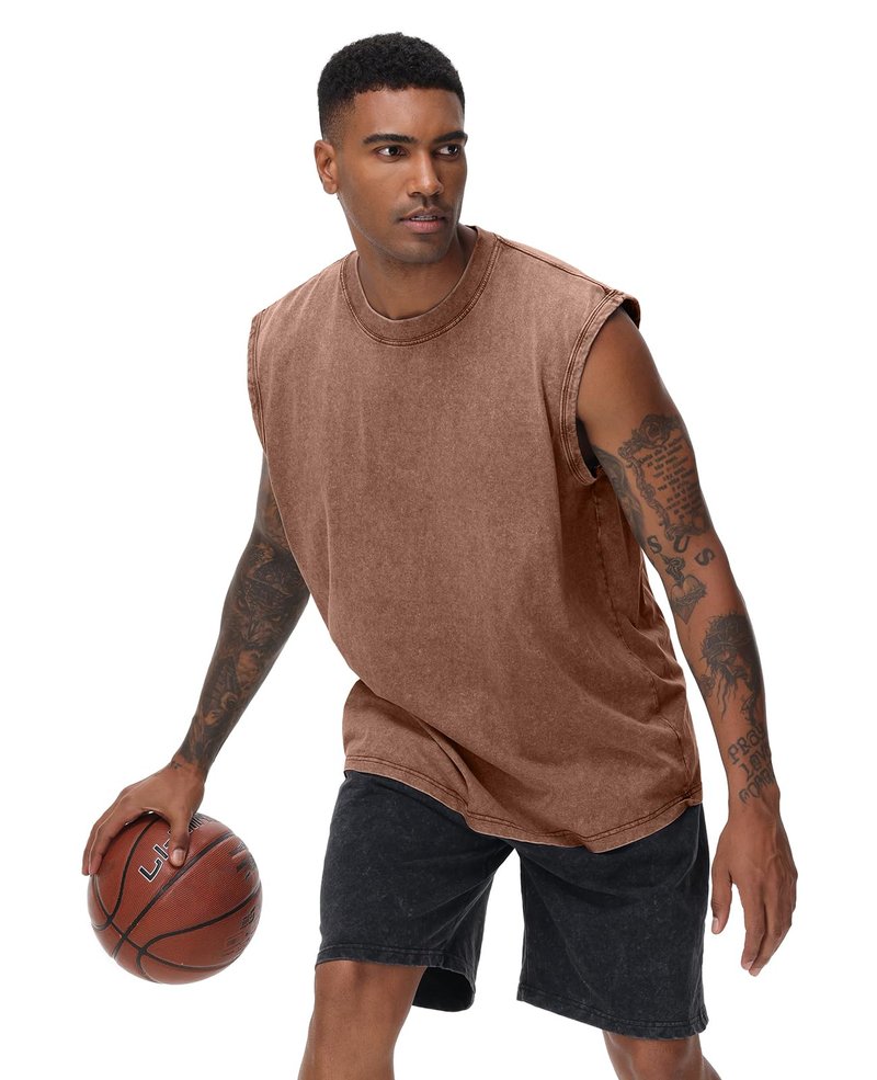 SnowElve 3 Pack Mens Workout Tank Tops Sleeveless Tee Shirts Men Muscle Shirt Gym Acid Wash T Shirts Running Beach Loose Fit Tee(CFGYBK,3XL)