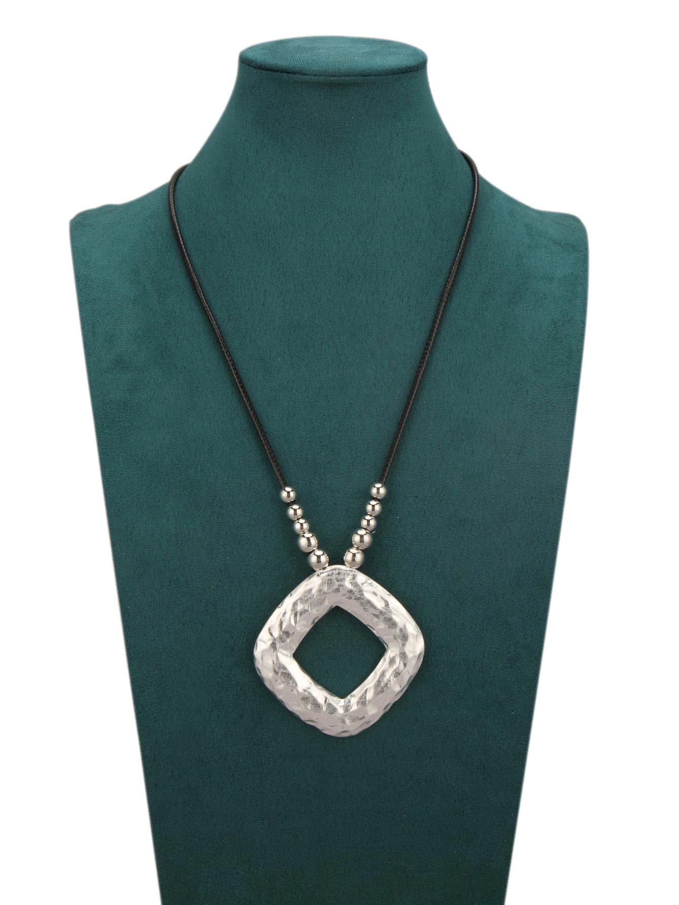 joymiao Bohemian Necklace for Women Long Boho Pendant Necklace with Large Silver Square Charm Hippie Statement Jewelry