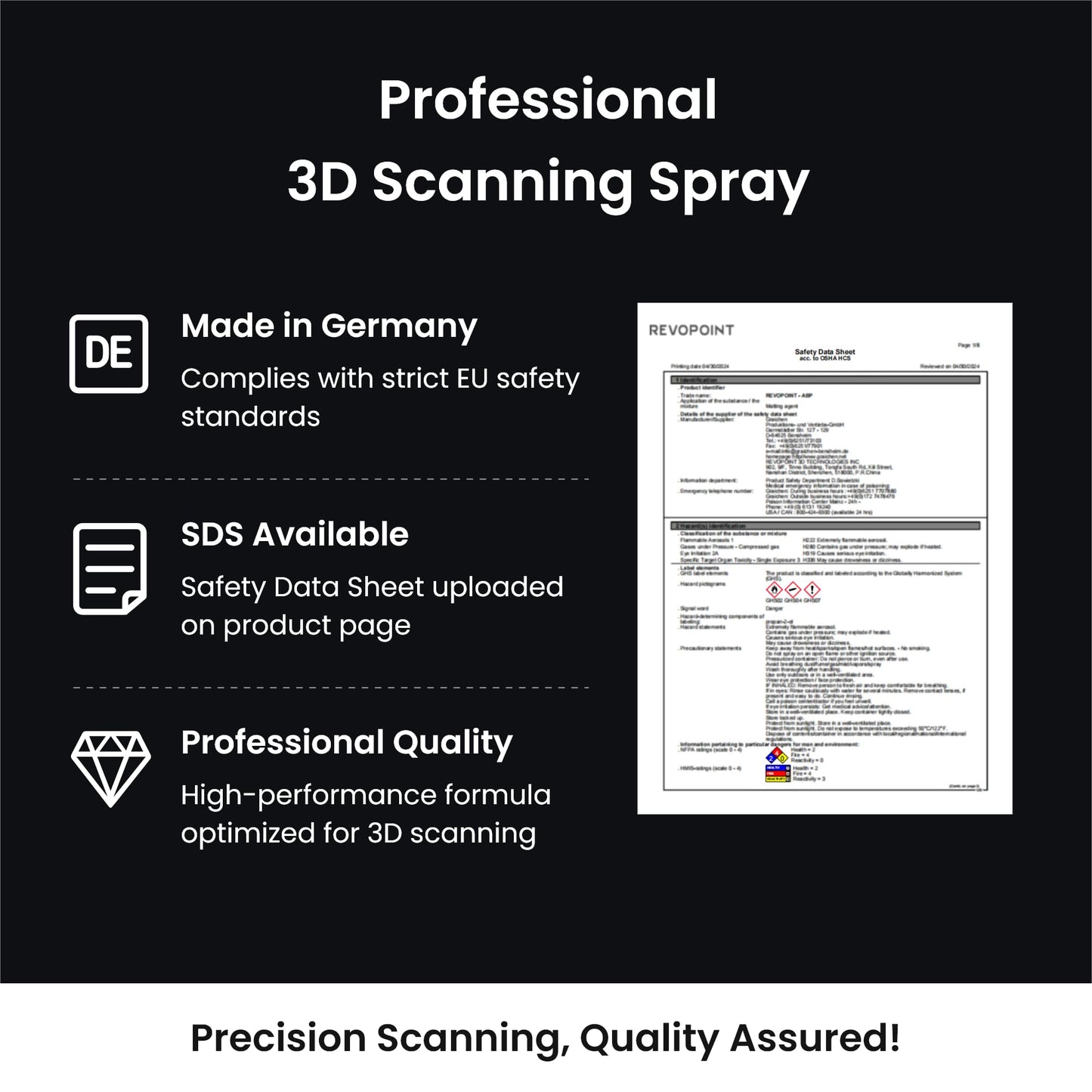 Revopoin 3D Scanning Spray for 3D Scanners, Semi-Permanent Until Wiped, for Reflective, Transparent, Black or Highly Textured Surfaces, 500ml, AB-P
