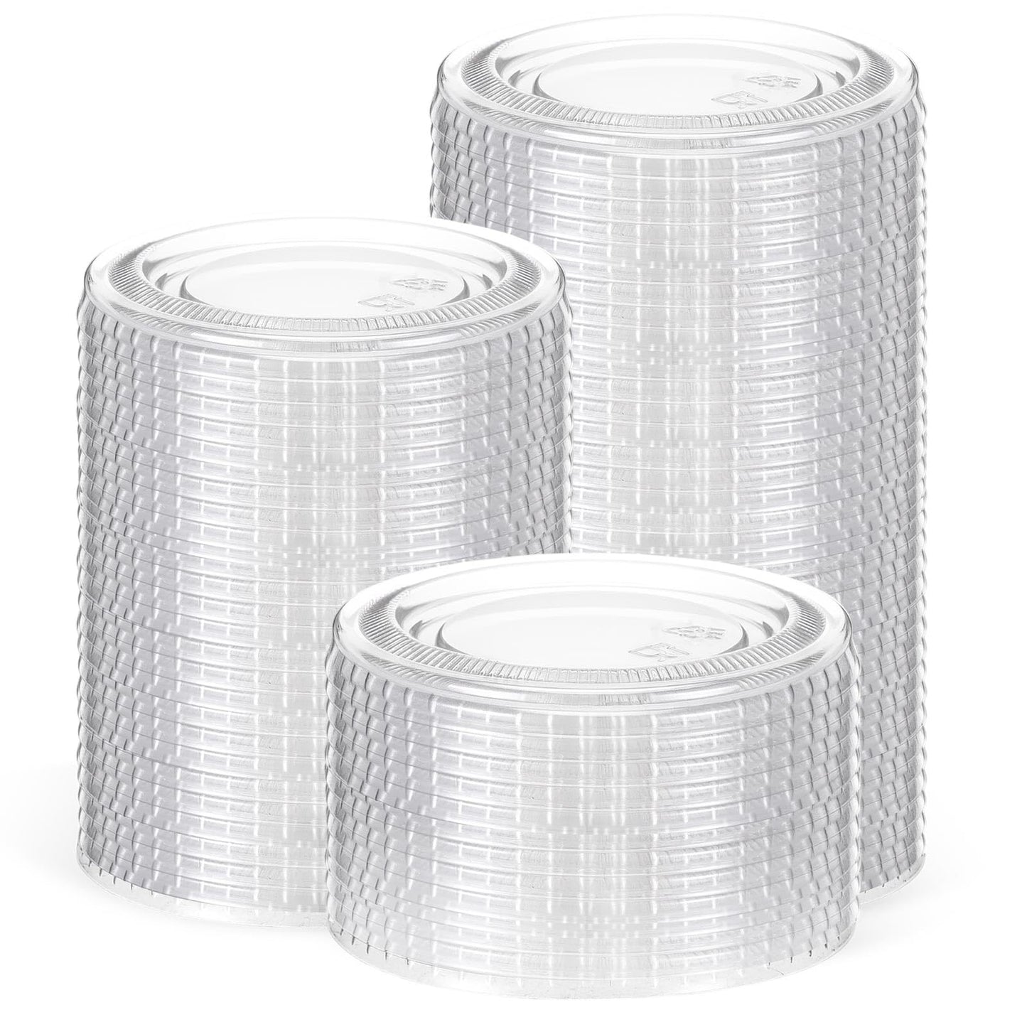 Acellegic 200 Pcs Plastic Cup Lids for Portion Cups Disposable Clear Portion Cup Lids Souffle Lid Plastic Food Prep Supplies for Restaurant, Cafe, Catering, Party (3.25oz 4.5oz 5oz)