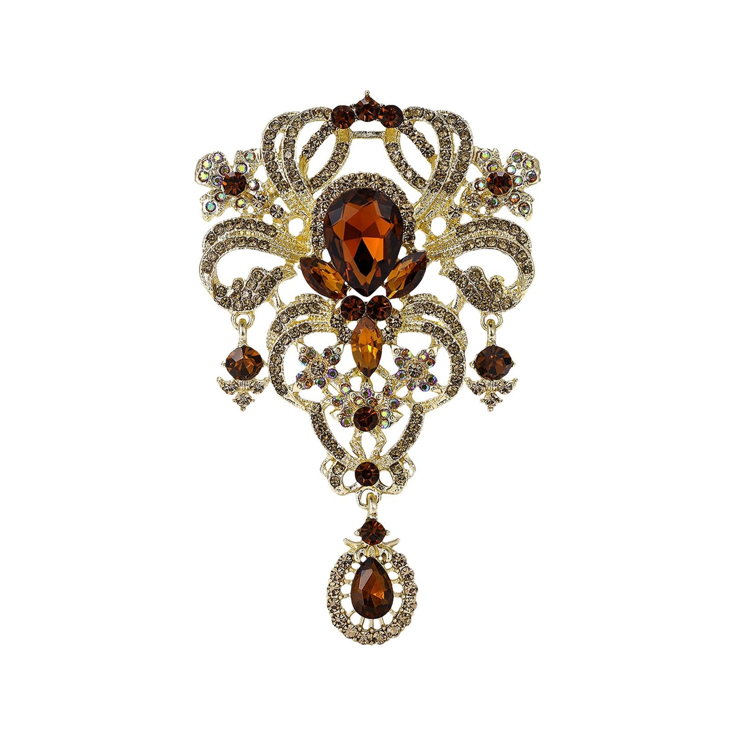 YOQUCOL Retro Brown Austrian Crystal Big Brooch Pin for Women Large Flower Shape Brooches Lapel Pins for Sweater,Coat Dress Accessories