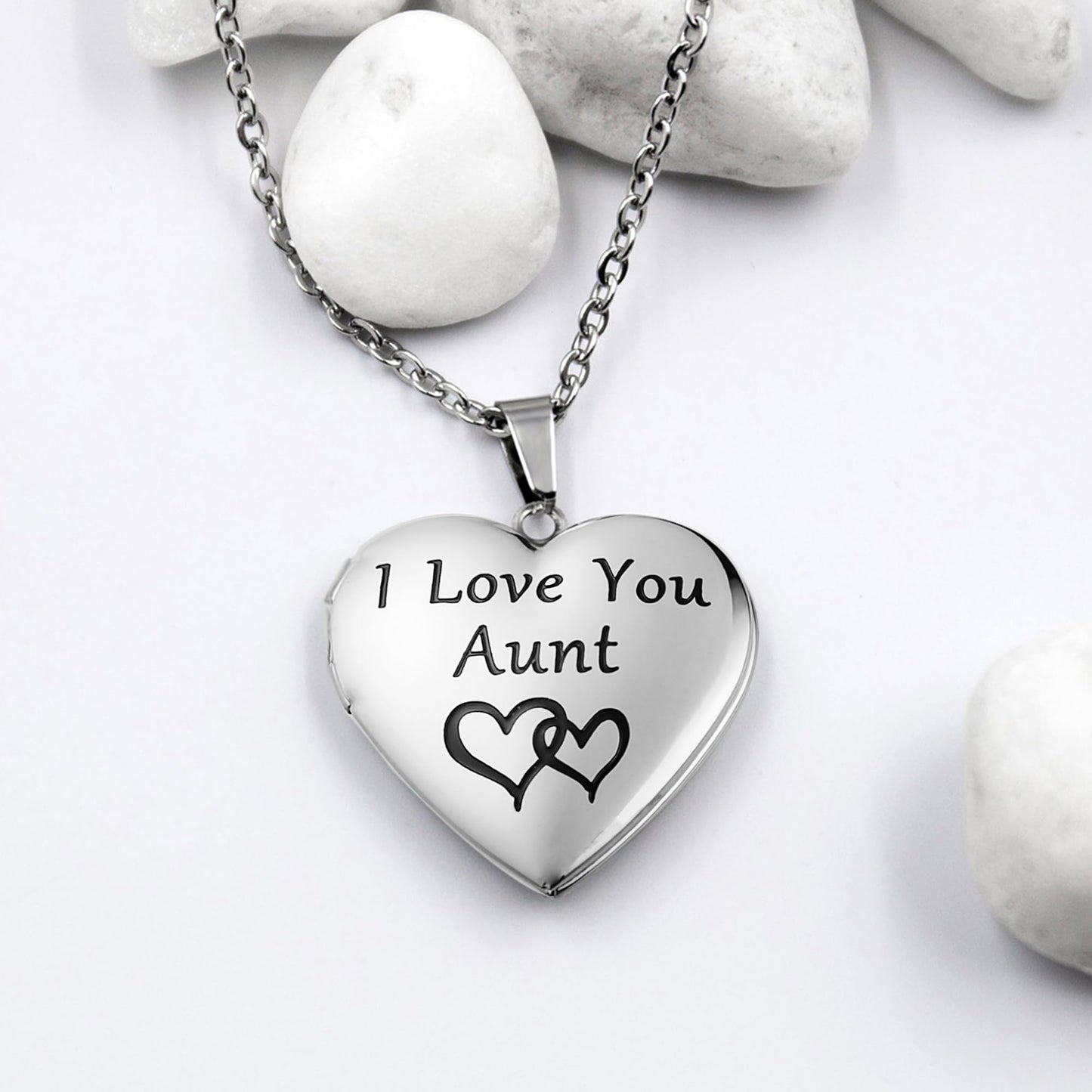 PHOCKSIN I Love You Aunt Silver Heart Locket Necklace For Women That Hold Pictures Photo Lockets Birthday Gifts for Aunt From Niece