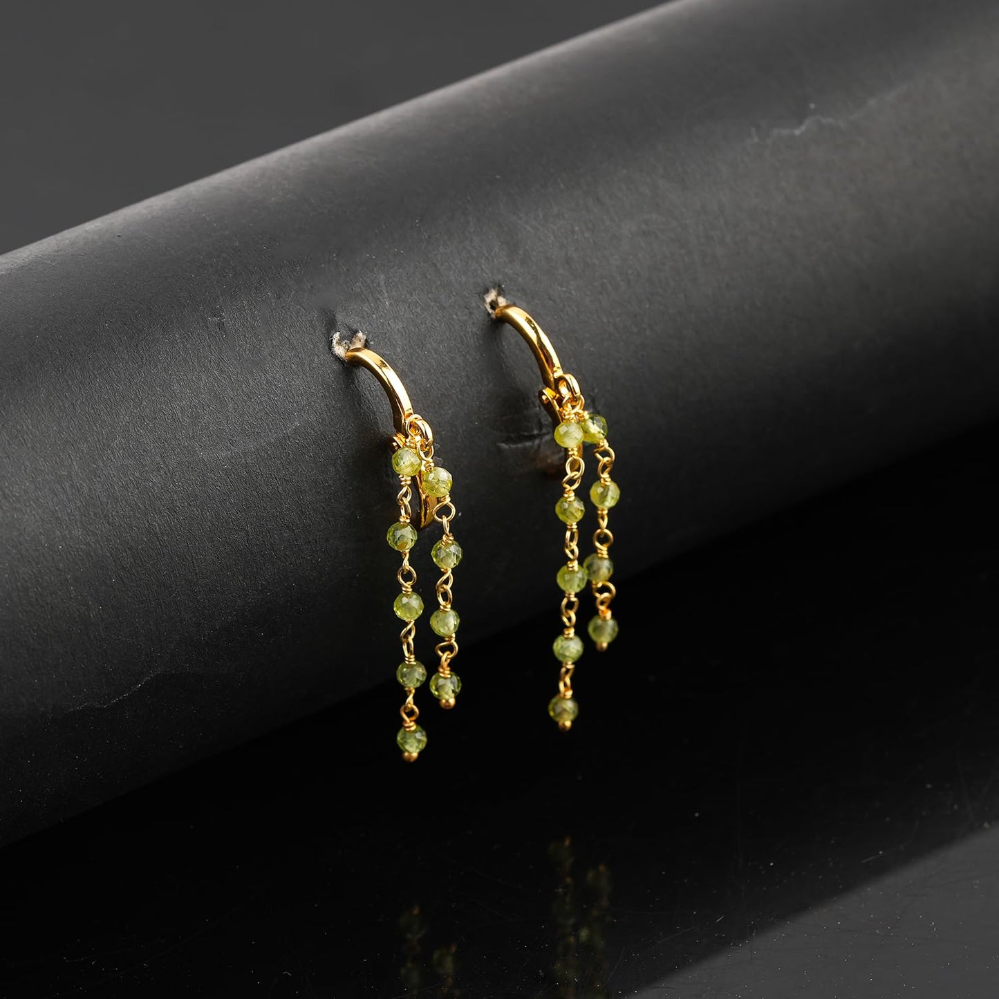 CRYSTALINES (3pcs) Natural Peridot Gemstone Cluster Jewelry Combo Set, 14K Gold Plated, Crystals Beads Rosary Chain, Handmade Bohemian Jewelry - Bracelets, Necklace, Earrings for Women