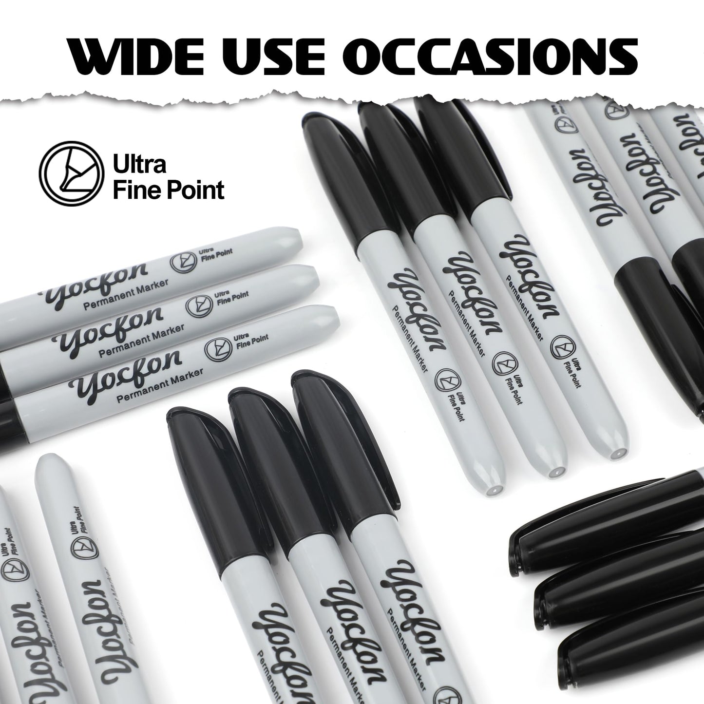 Yocfon Permanent Markers Ultra Fine Tip, Bulk Pack Of 72 Count Black Permanent Marker Set, Quick-Drying Ink, Works On Plastic, Wood, Stone, Metal And Glass
