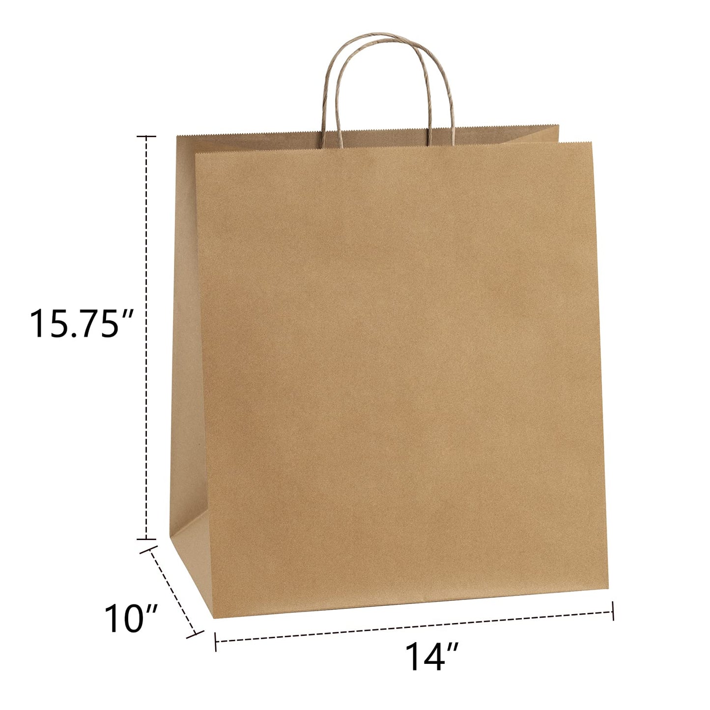 BagDream Kraft Paper Bagsr 50Pcs 14x10x15.75 Ultra Wide Large Paper Gift Bags with Handles for Takeouts, Parties, Shopping, Food Packing, Recyclable Food Service Bags Brown Paper Grocery Sacks