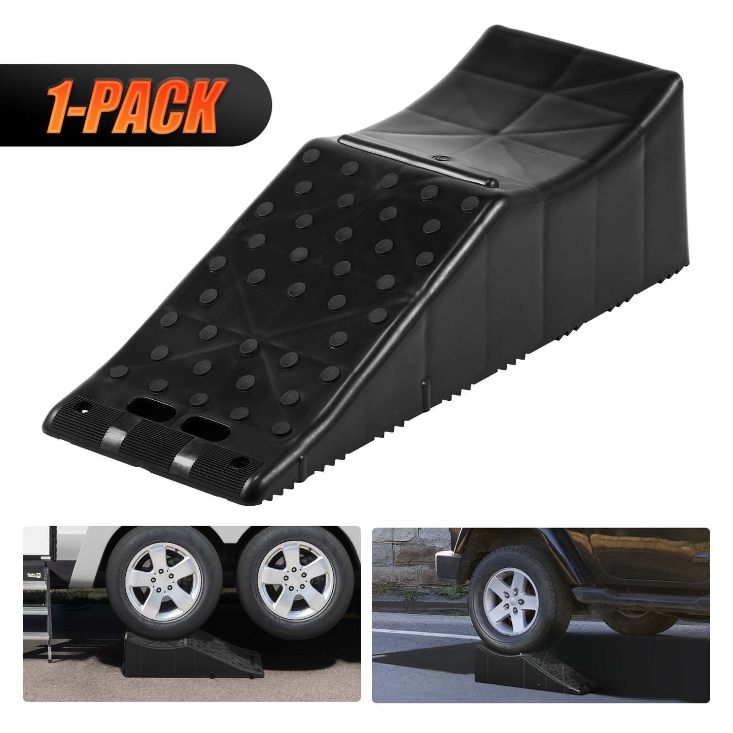 VEVOR 1Piece Vehicle Ramp 20000 lbs/9 Ton Capacity Car Service Ramp, Effortlessly Lift 5.5" High, Durable Nonslip & Portable, for Routine Tire Replacement Repairs, Work with Tandem Wheel Vehicles