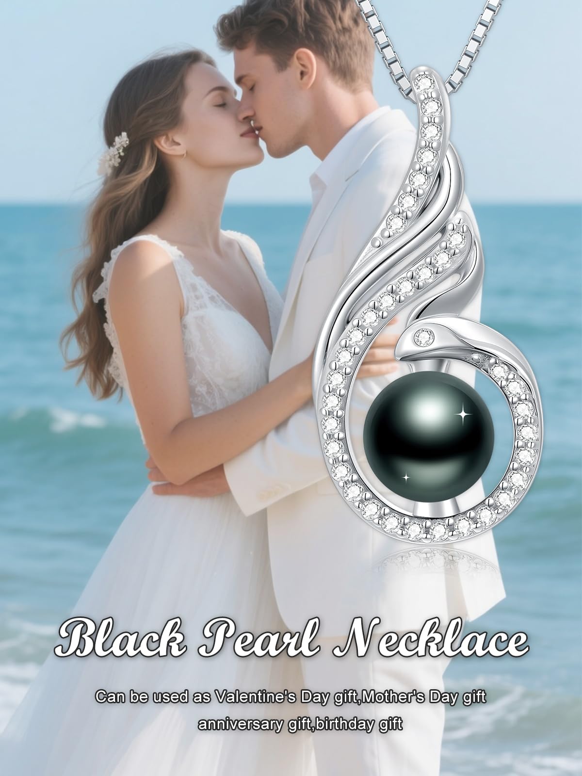 KANNSOAR Phoenix Tahitian Black Pearl Necklace 18K Gold-Plating Sterling Silver Fine Jewelry Wedding Birthday Anniversary Valentines Day Christmas Mothers Day Gifts for Wife Women Mom Girlfriend Her