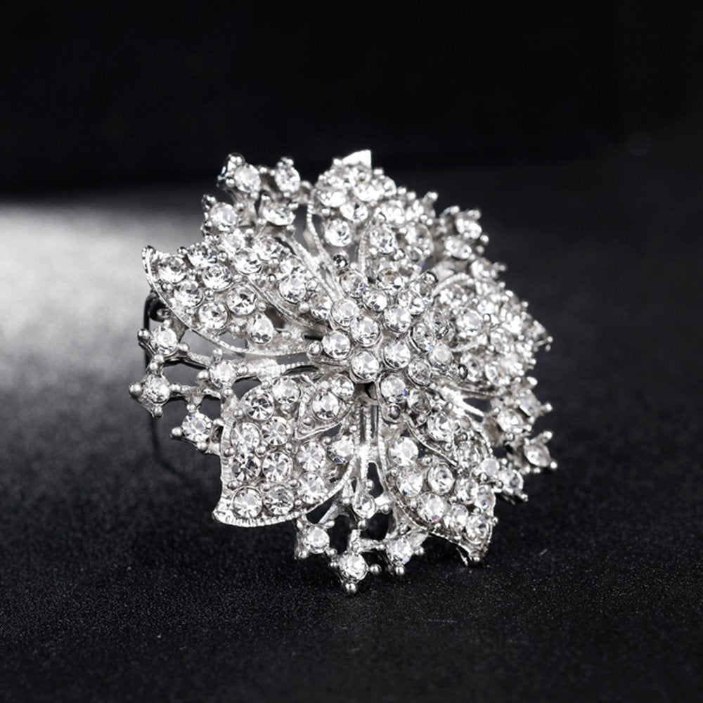 Ezing Fashion Jewelry Beautiful Silver Plated Rhinestone Crystal Brooch Pin For Woman (white)