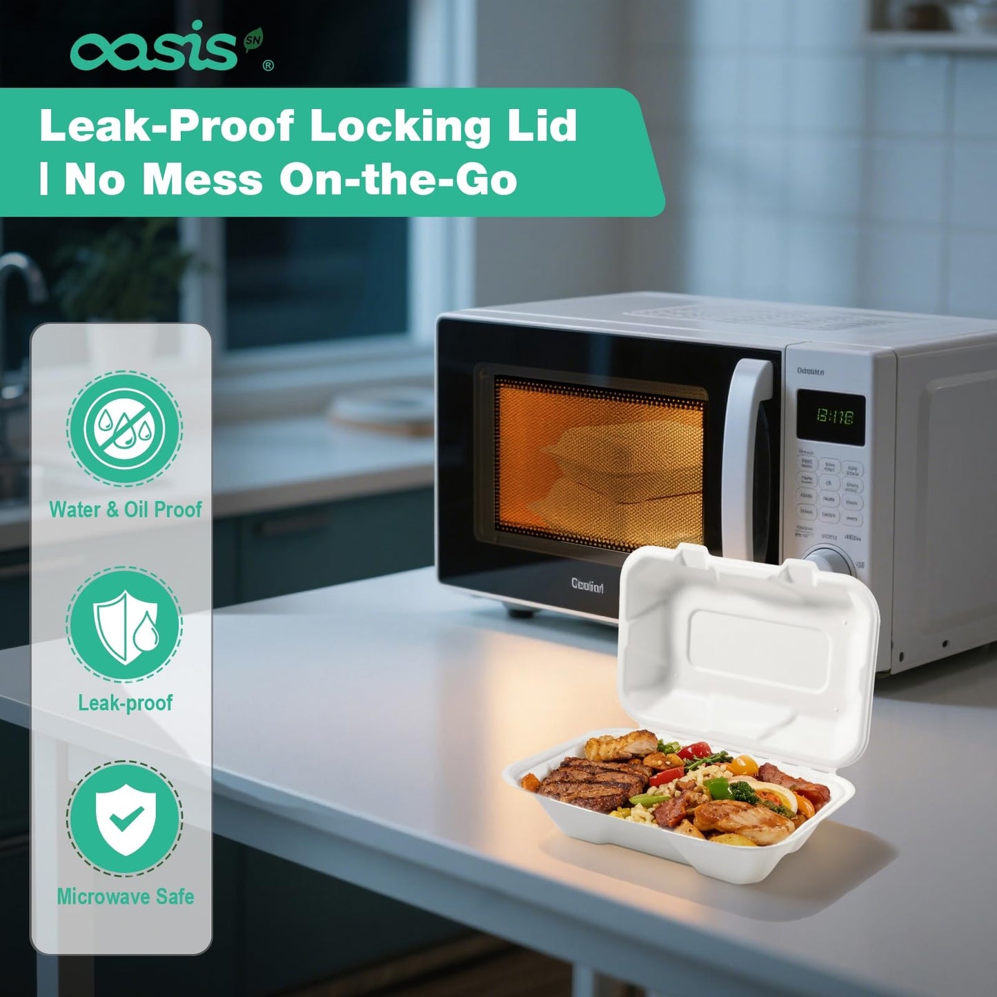 OasisSN 𝟵𝘅𝟲", 𝟲𝟴-𝗣𝗮𝗰𝗸 Clamshell Take Out Food Containers, Compostable Heavy-Duty Disposable Paper Lunch Boxes，Eco-Friendly Biodegradable To Go Containers For Food(White)