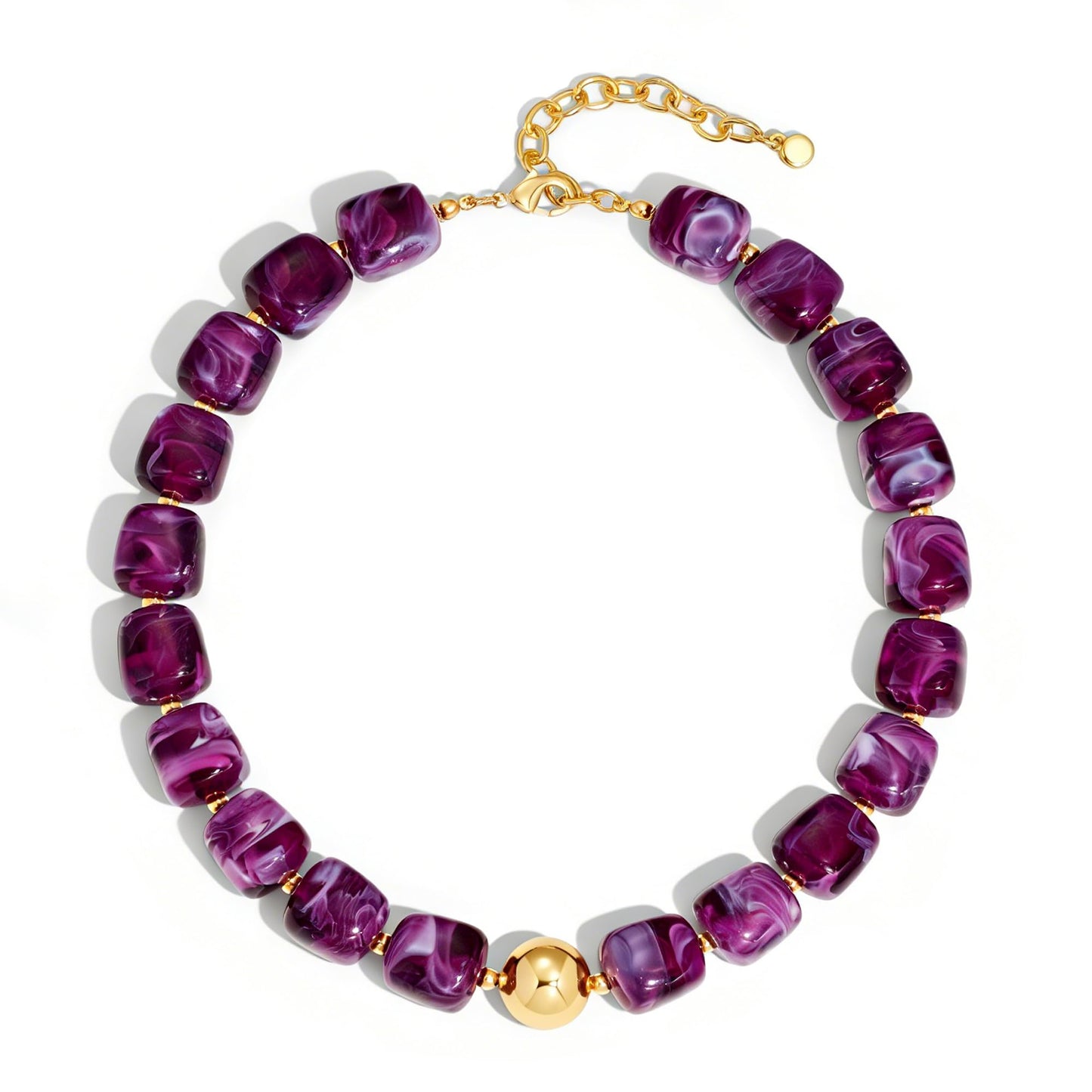 WOWORAMA Chunky Beaded Necklaces for Women Elegant Purple Square Resin Beads Necklace Trendy Chunky Choker Collar Necklaces Boho Statement Jewelry