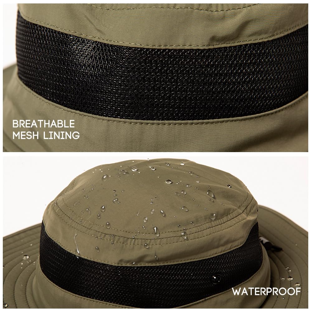 Summer Mesh Bucket Sun Hats for Men Big Head Wide Brim Boonie Safari Waterproof Beach UPF50+ Fishing Hiking Army Green Large X-Large L XL