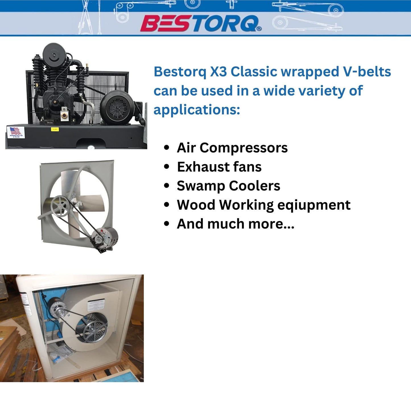 BESTORQ B300 V-Belt, Classic Wrapped Rubber X3 V-Belt, Black, 301.4" Outside Circumference x .66" Width x .43" Height, Pack of 4