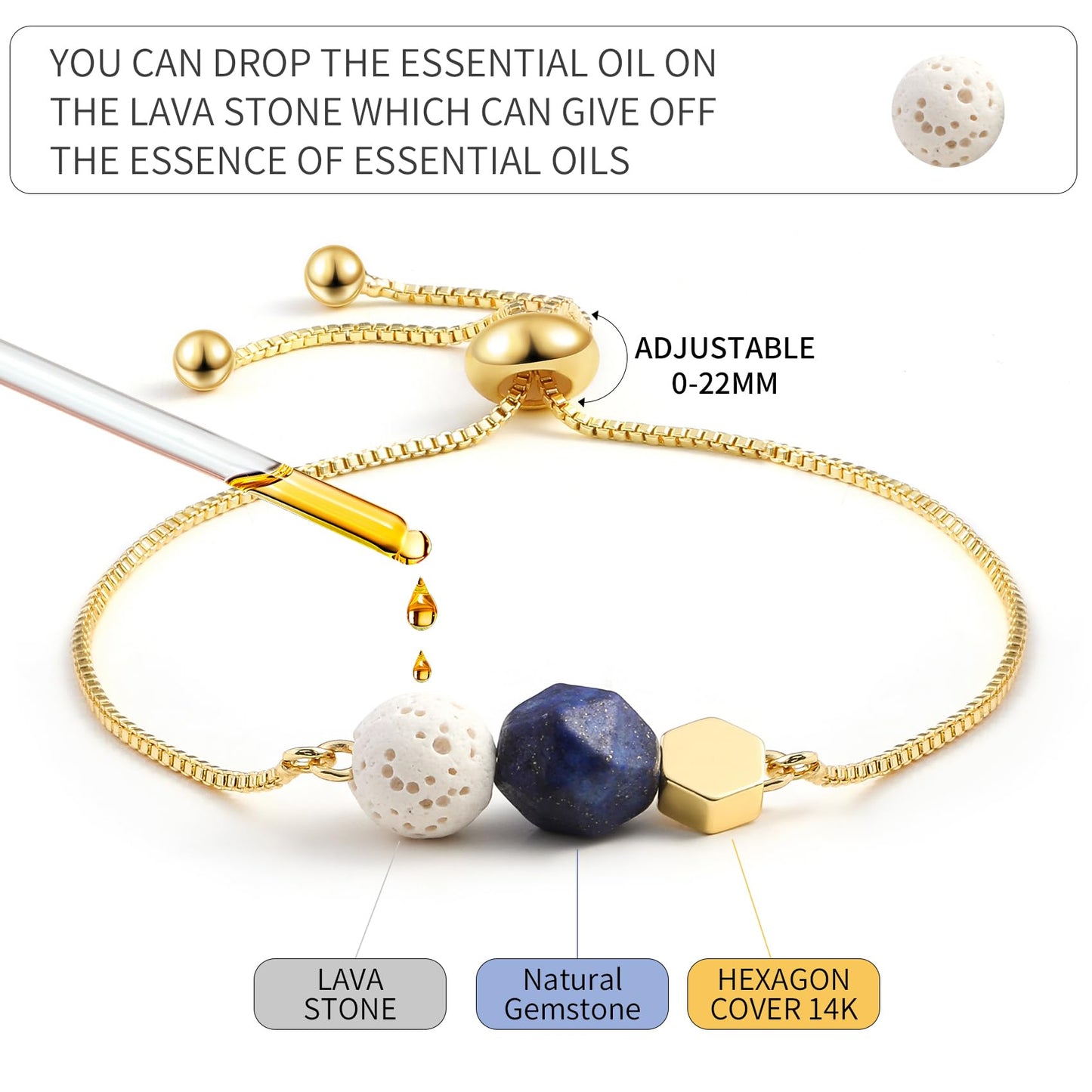 Jardme Essential Oil Diffuser Bracelets, 14K Gold Link Bracelets for Women, Birthday Gifts for Women Mom