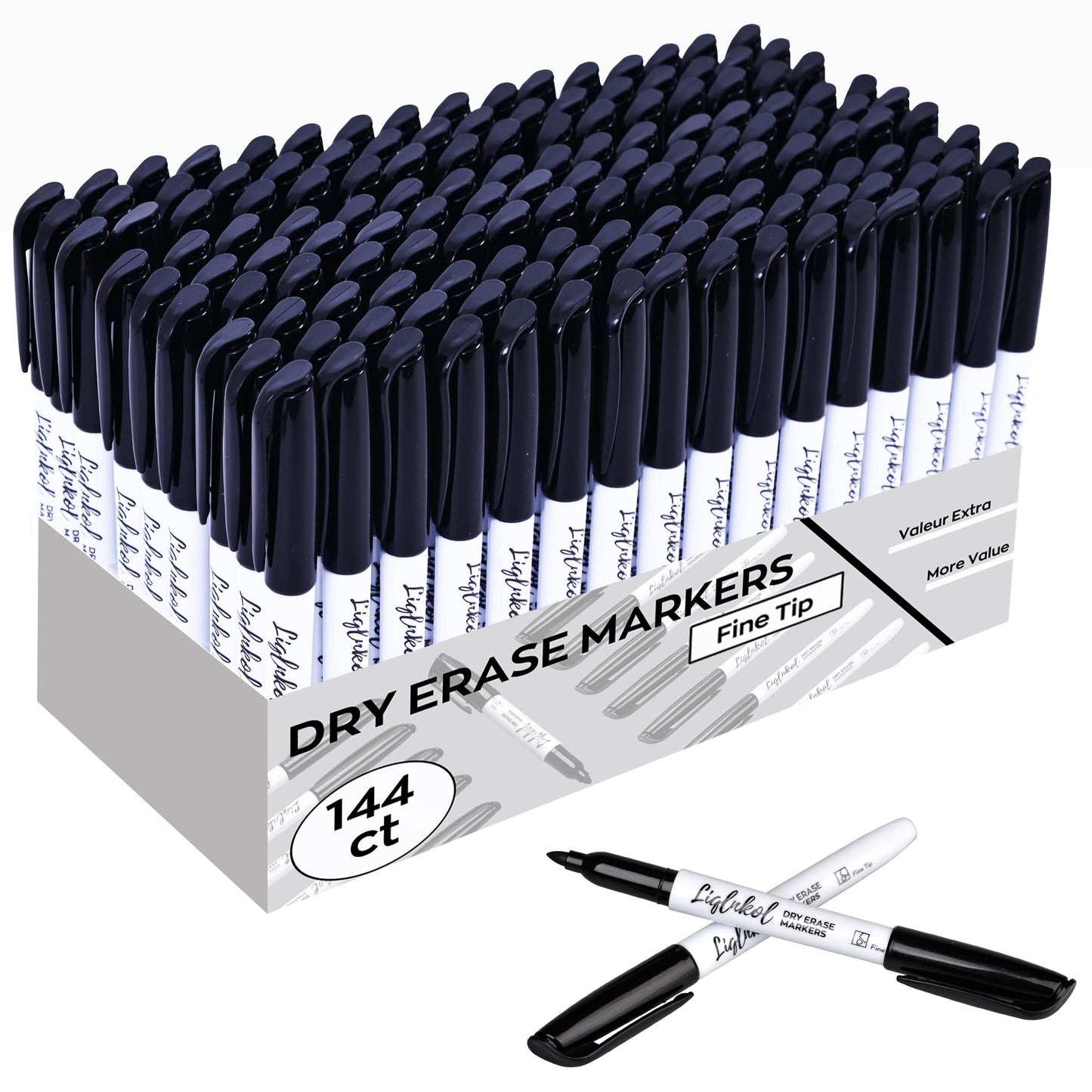 Dry Erase Markers with Fine Tip, Bulk Pack of 144 with Black, Whiteboard Markers Bulk with Low Odor, Office Supplies for School Office or Home