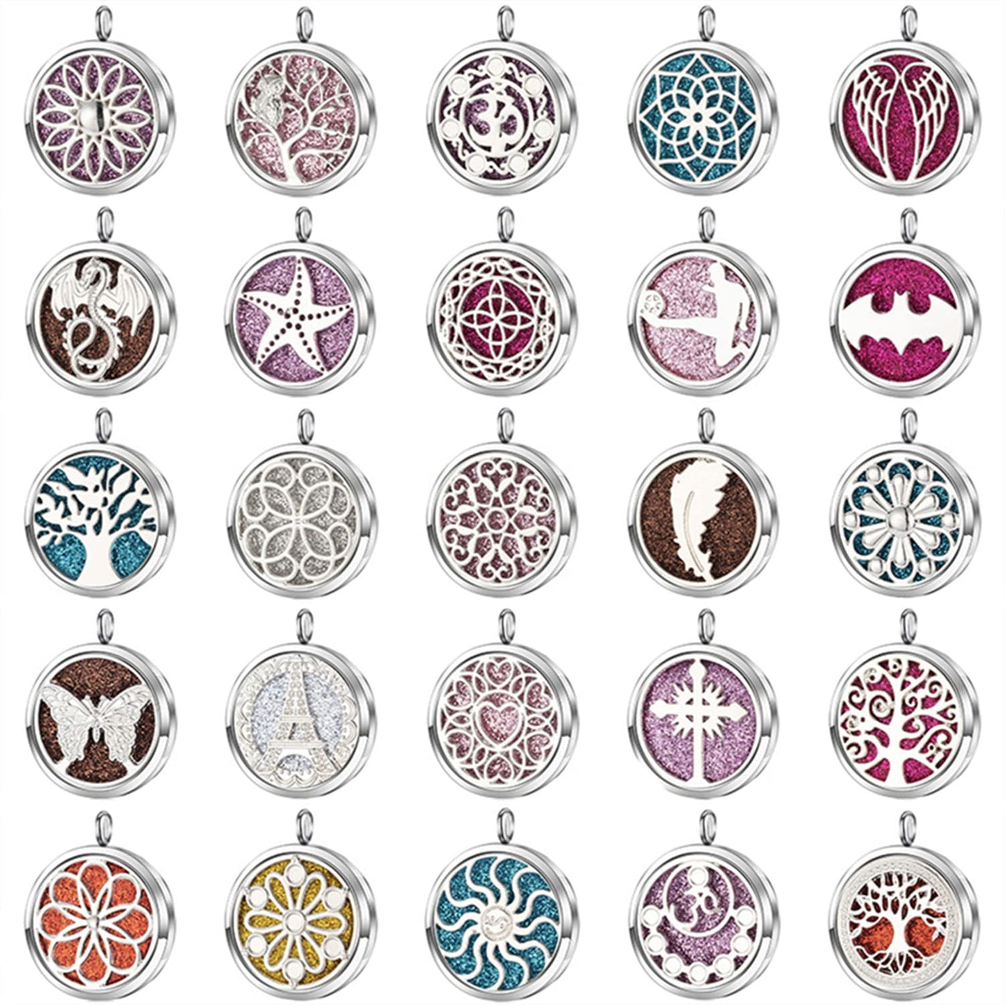 Vie jeune Mixed Aroma Diffuser Locket Pendants Set, Essential Oil Diffuser DIY Necklace Jewelry Making Craft, Bulk Aromatherapy Diffuser Charms Gifts for Women (Random 10pcs Aroma Diffuser)