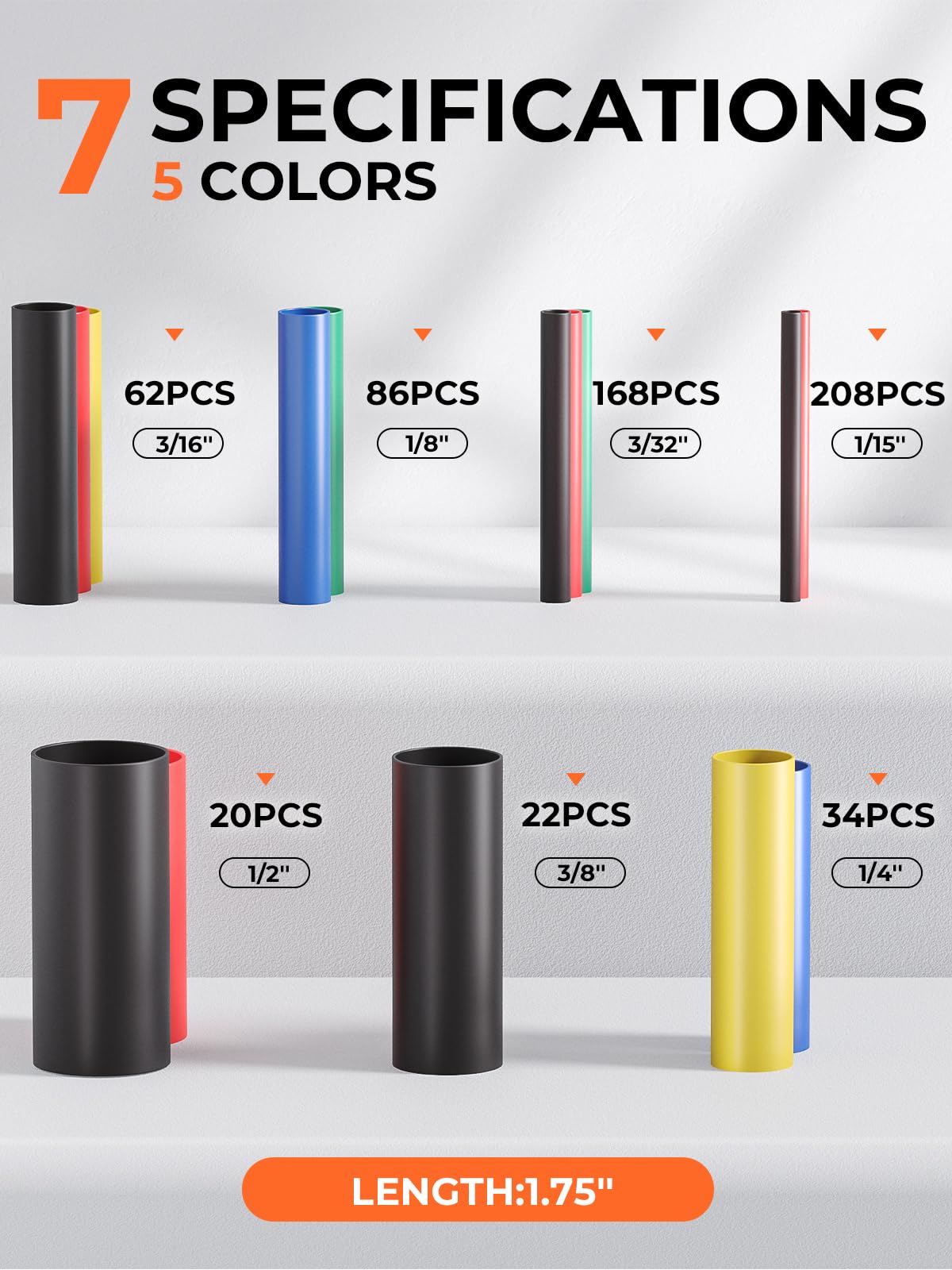 600 Pcs Heat Shrink Tubing Kit - 4:1 Ratio Adhesive Lined, Wire Shrink Wrap Tubing, Marine Grade Industrial Heat-Shrink Tubing, 7 Sizes 5 Colors